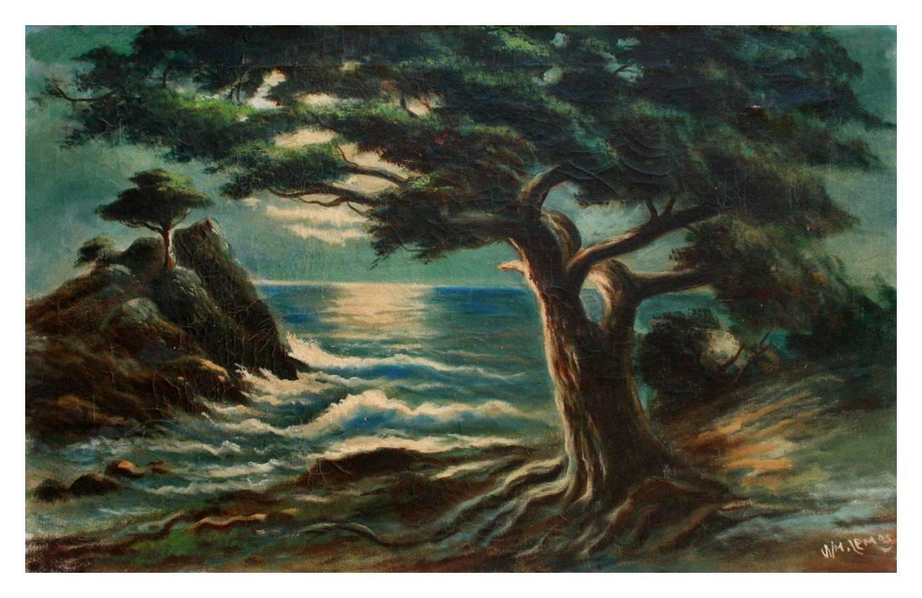 William M. Lemos Landscape Painting - Nocturnal Monterey Cypress Point