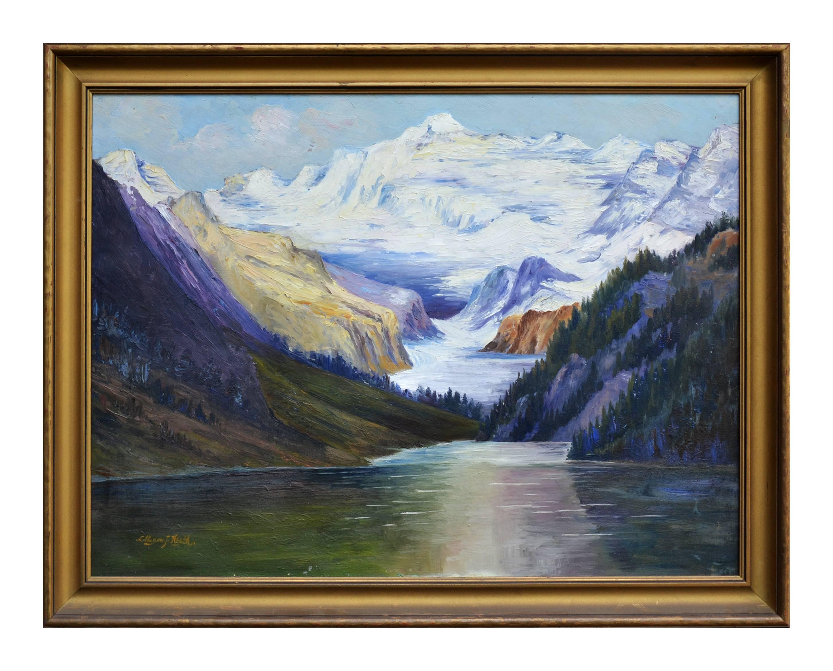 Landscape Painting Lillian Jackson Heath - Paysage de lac de montagne Sierra du milieu du siècle