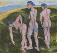 Vintage Women in Motion (The Three Graces)  - Nude Figurative in Oil on Canvas