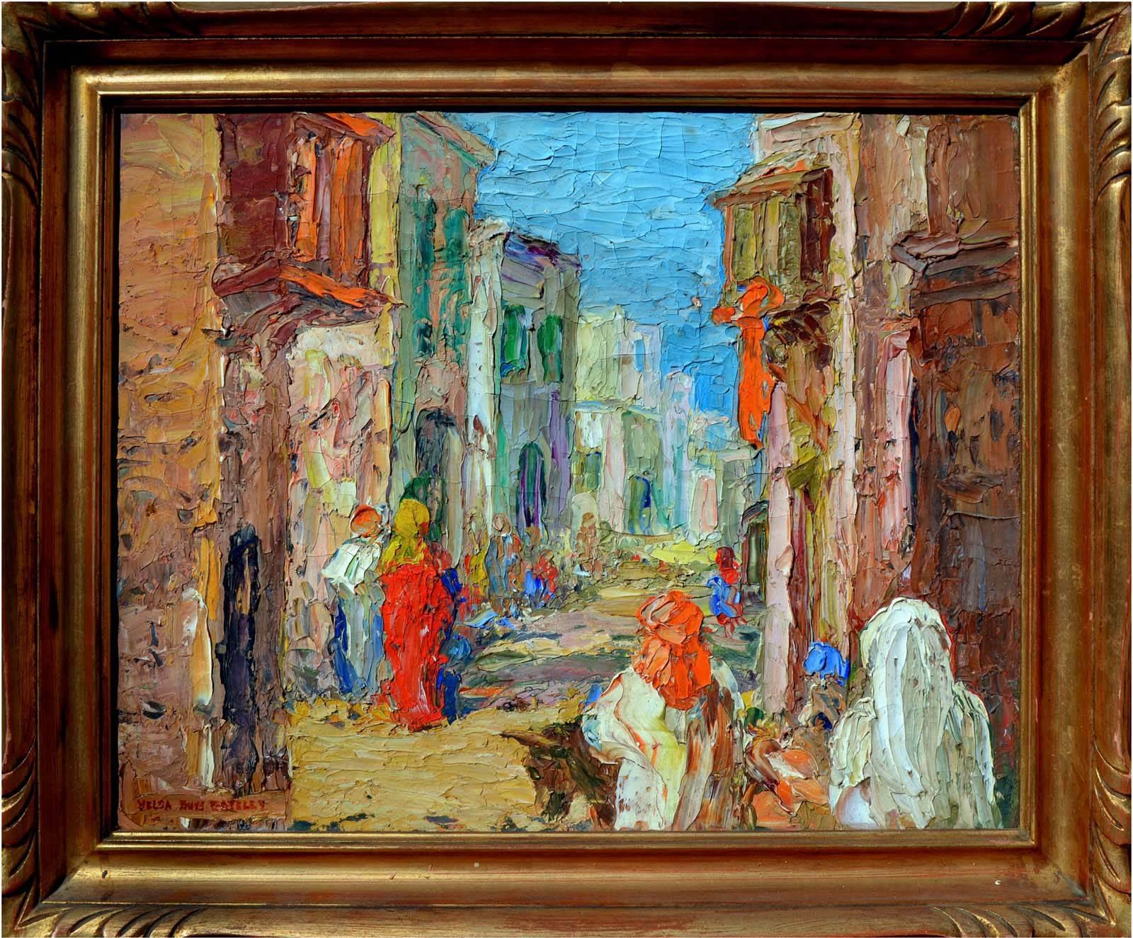 Velda Buys Gateley Landscape Painting - 1930's Moroccan Street Scene