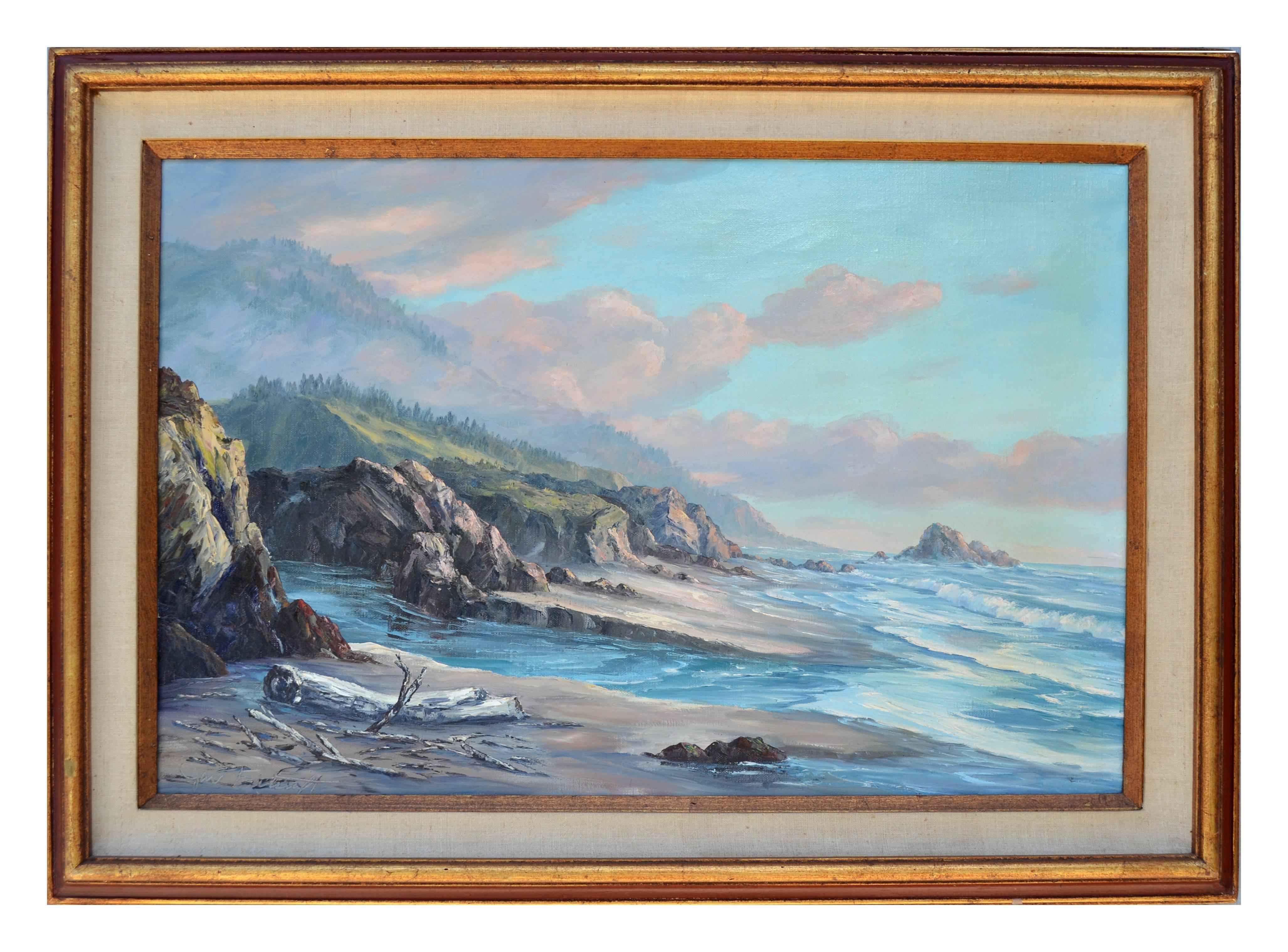 Jac Falcraft Landscape Painting - Vintage Sea View Oil on Canvas Seascape
