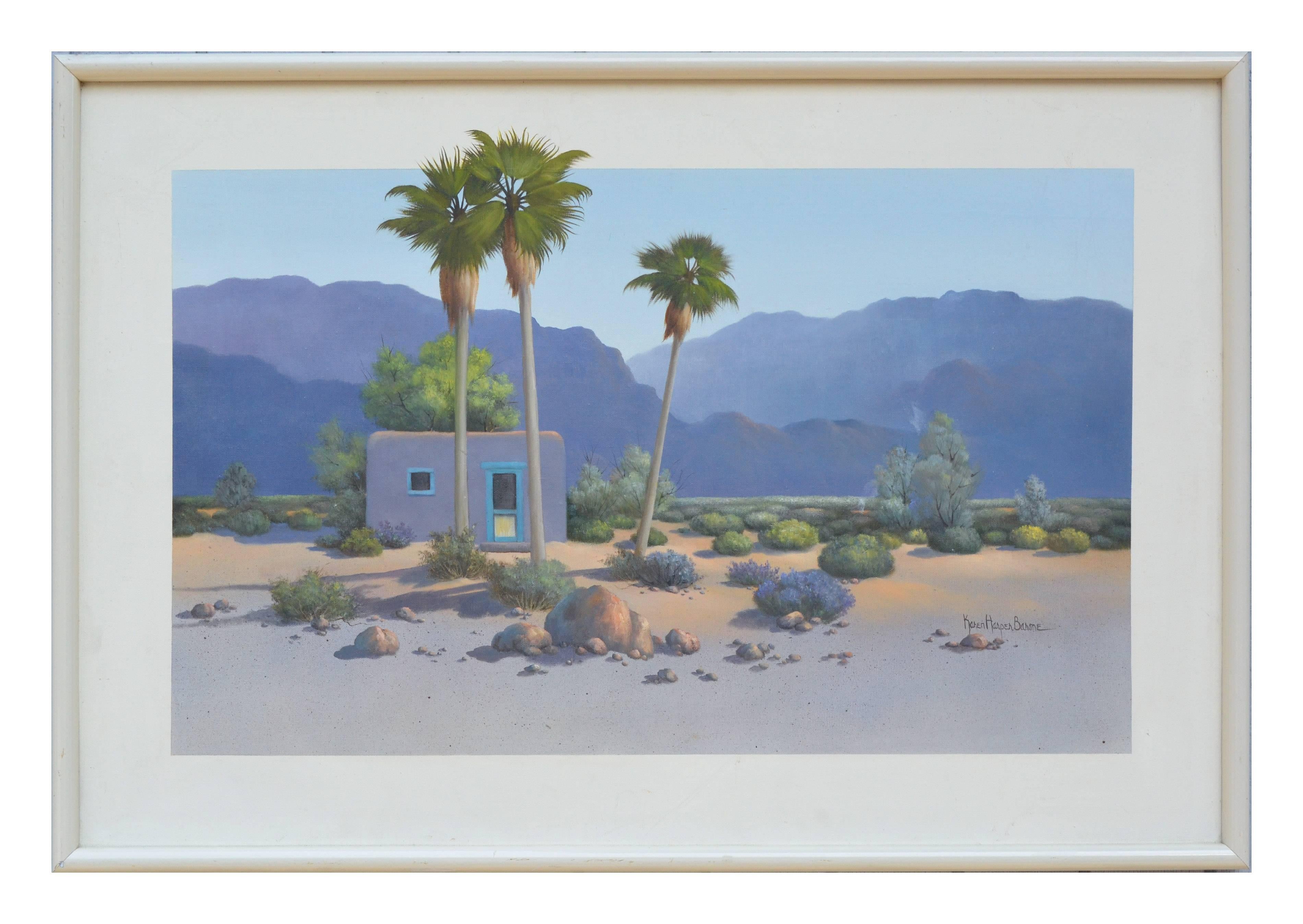 Karen Harper Barone Landscape Painting - Adobe with Palm Trees