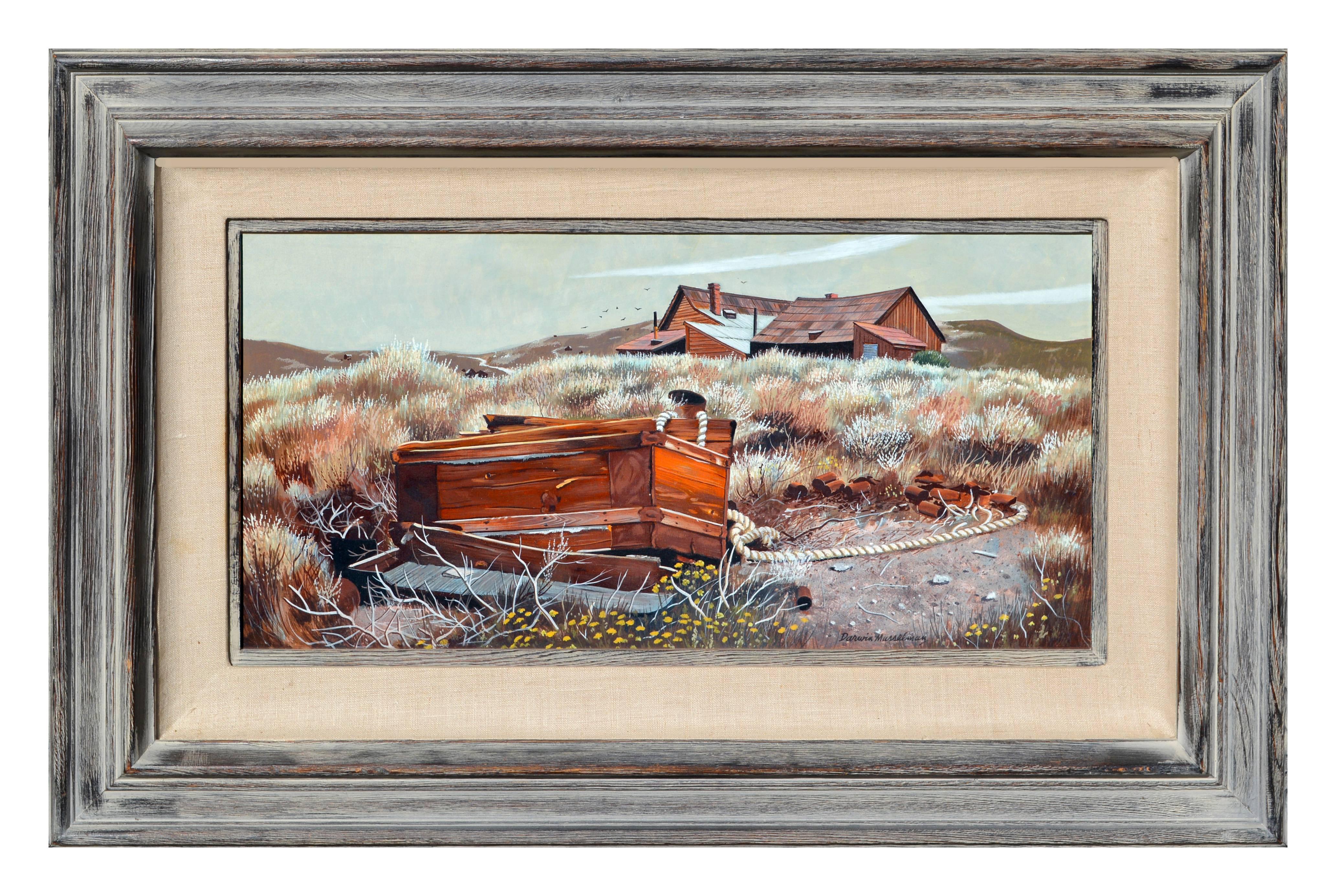 Landscape Painting Darwin Musselman - Paysage pastoral vintage -  The Old Trunk, Bodie  (Le vieux tronc, le corps) 