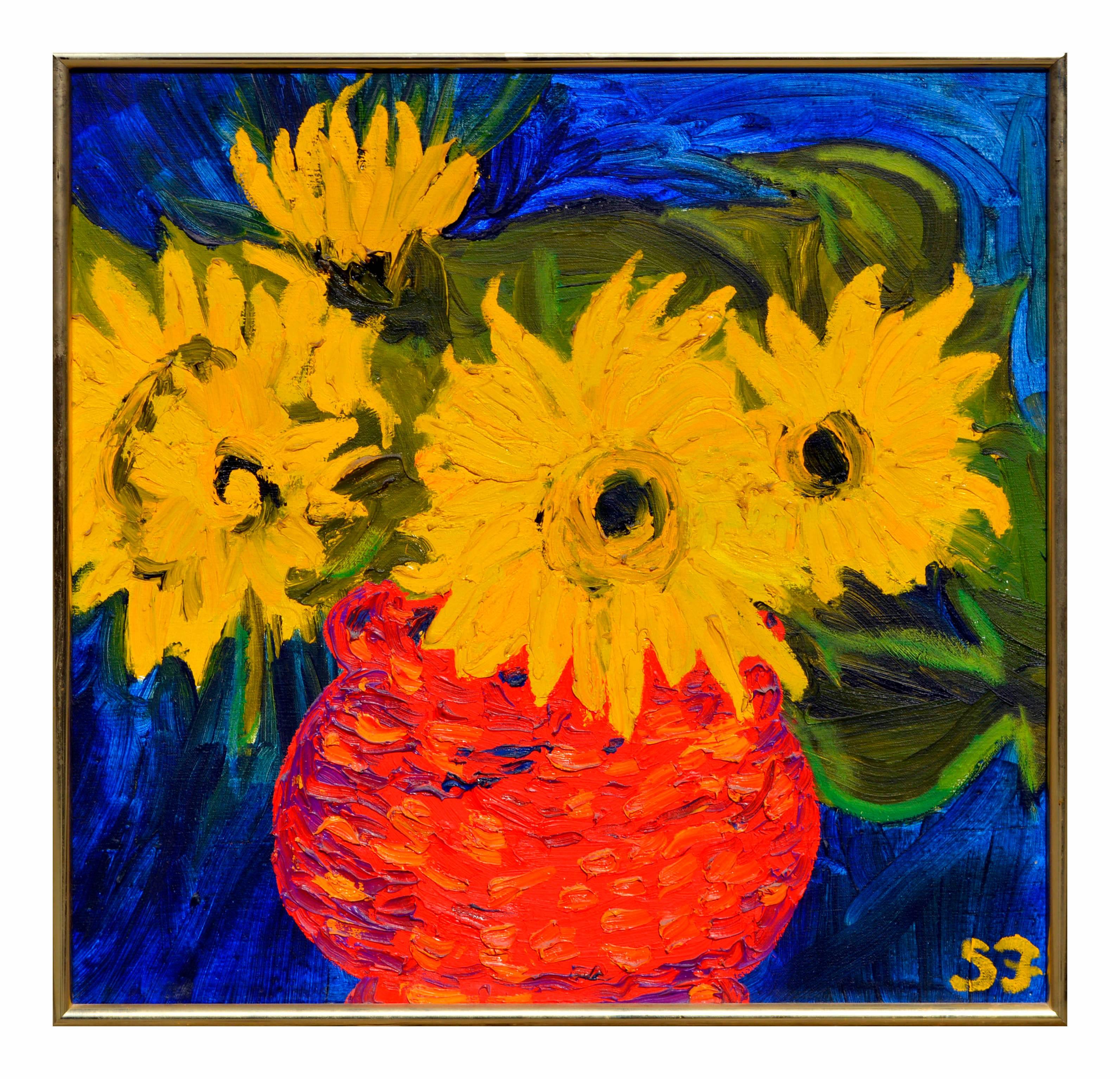Stan Fullerton Still-Life Painting - Mid Century Sunflowers Still Life