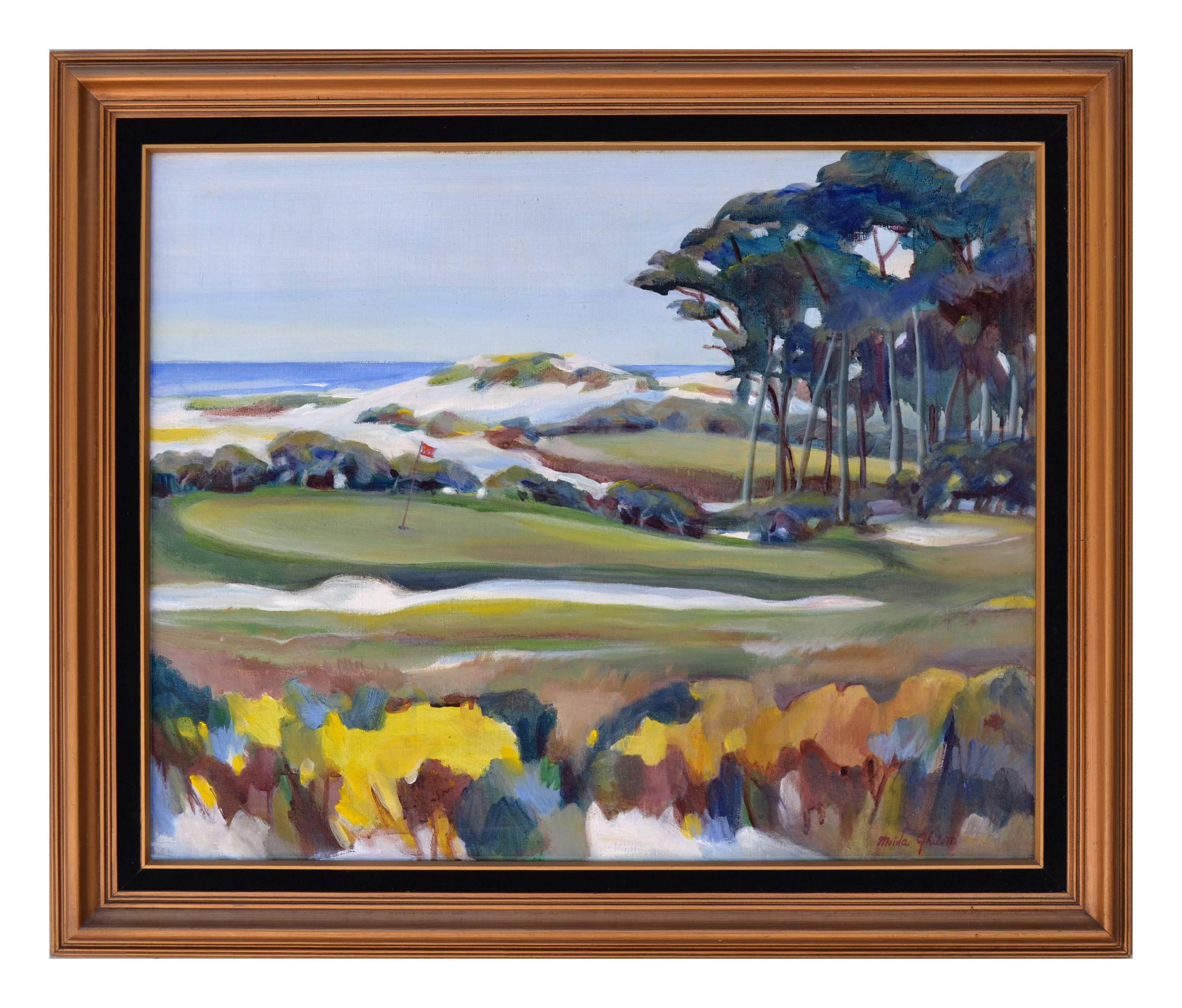 Maida Elizabeth Ghilotti Landscape Painting - On the Green, Monterey Bay Landscape 