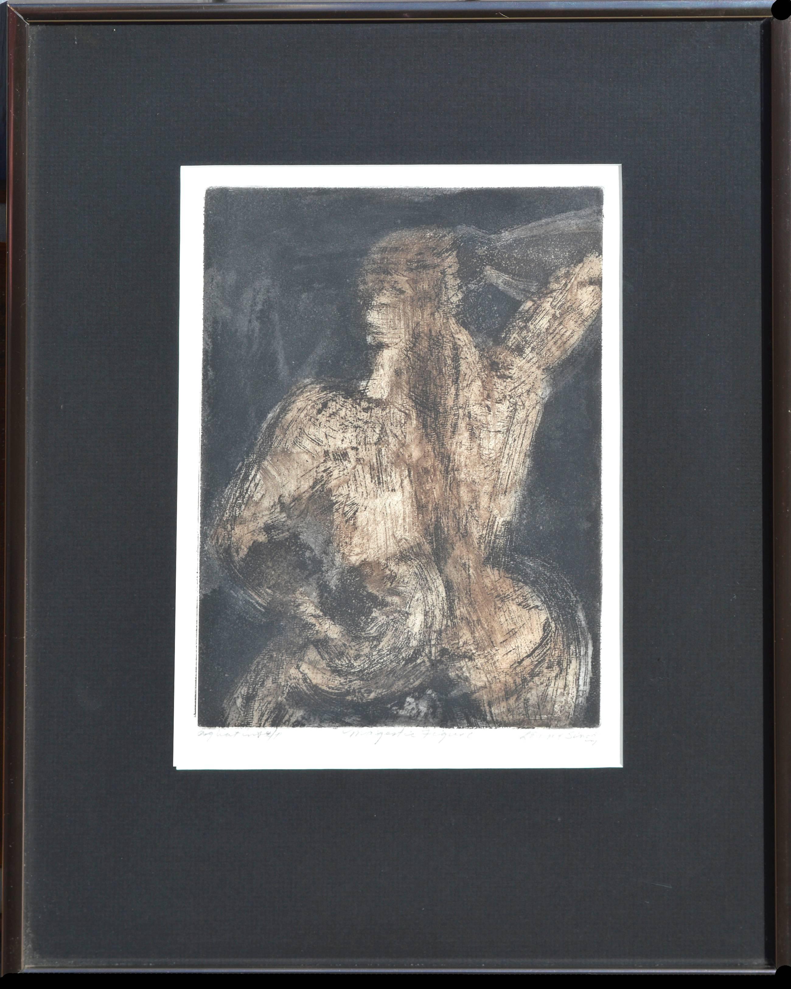 Lenore SImon Figurative Painting - "Majestic Figure" - Abstract Figurative Aquatint 