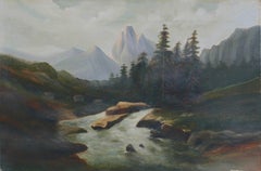 Late 19th Century Tonalist Rocky Mountain High Camp Landscape