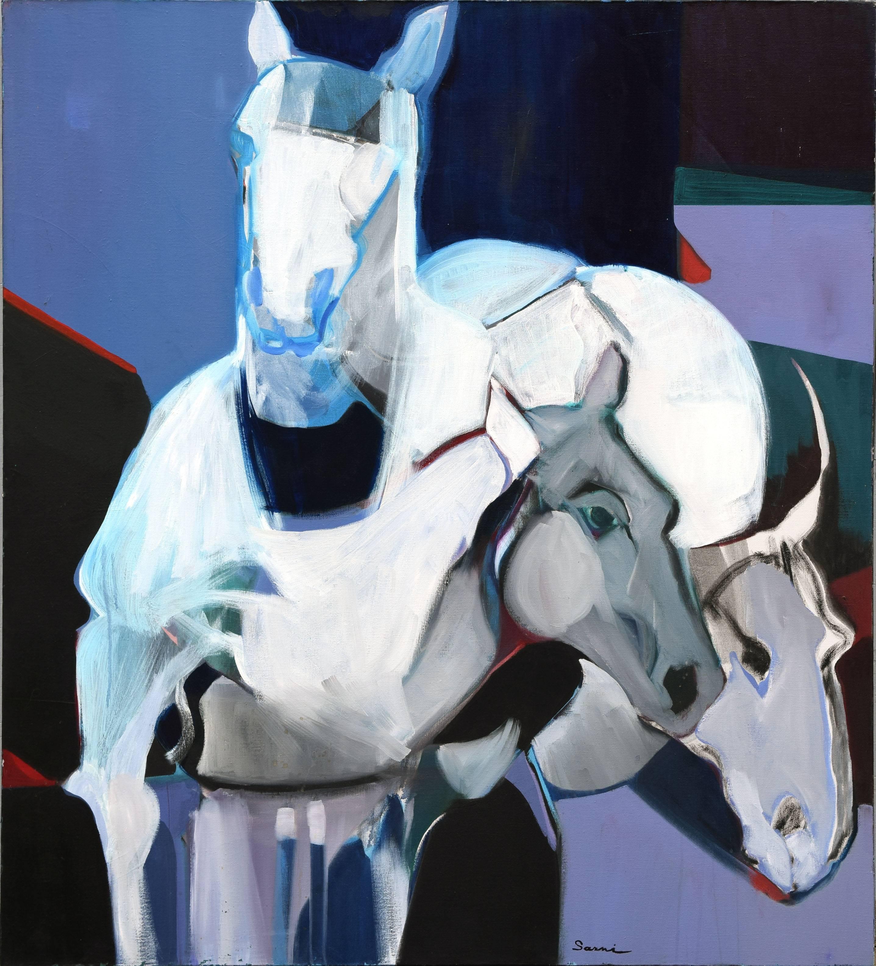 Marie Sarni Animal Painting - Shaman Horses Figurative
