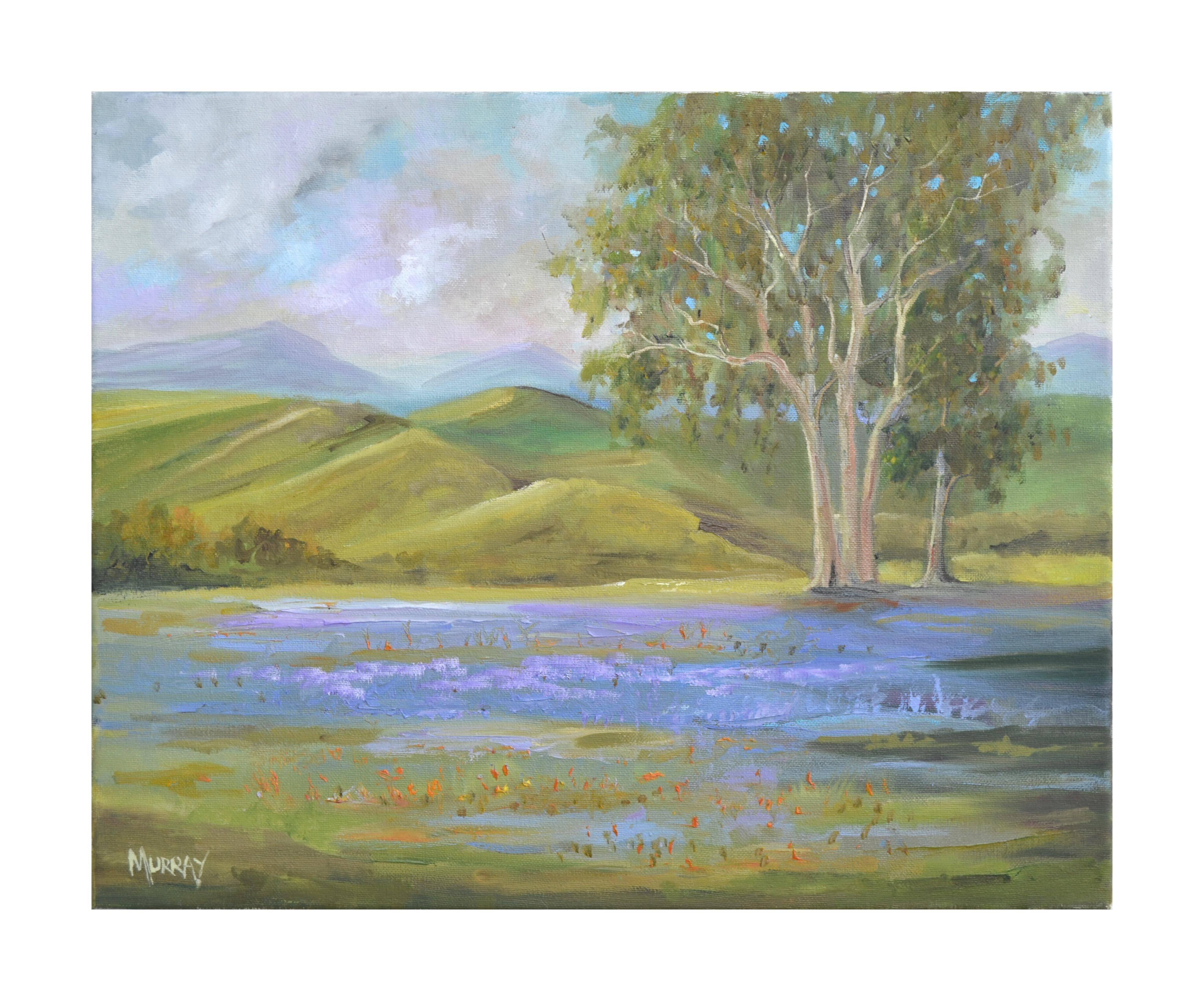 Landscape Painting di Kathleen Murray - Campi di lupini della California - Paesaggio con fiori selvatici