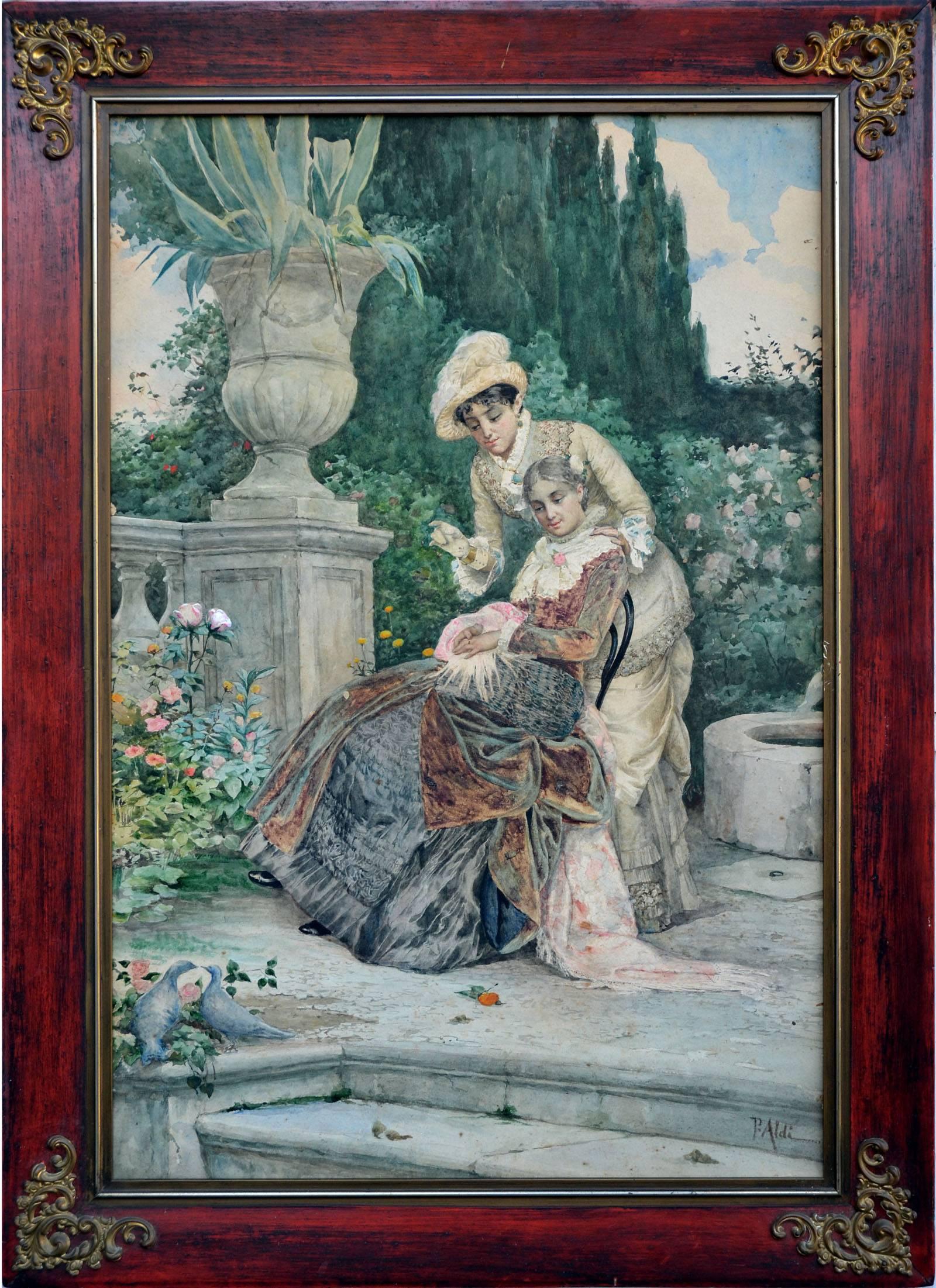 Pietro Aldi Figurative Painting - Ladies in the Italian Garden, 1870s 