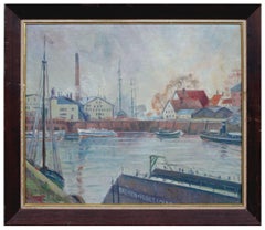 Boats in the Harbor - Mid Century Industrial Seascape 