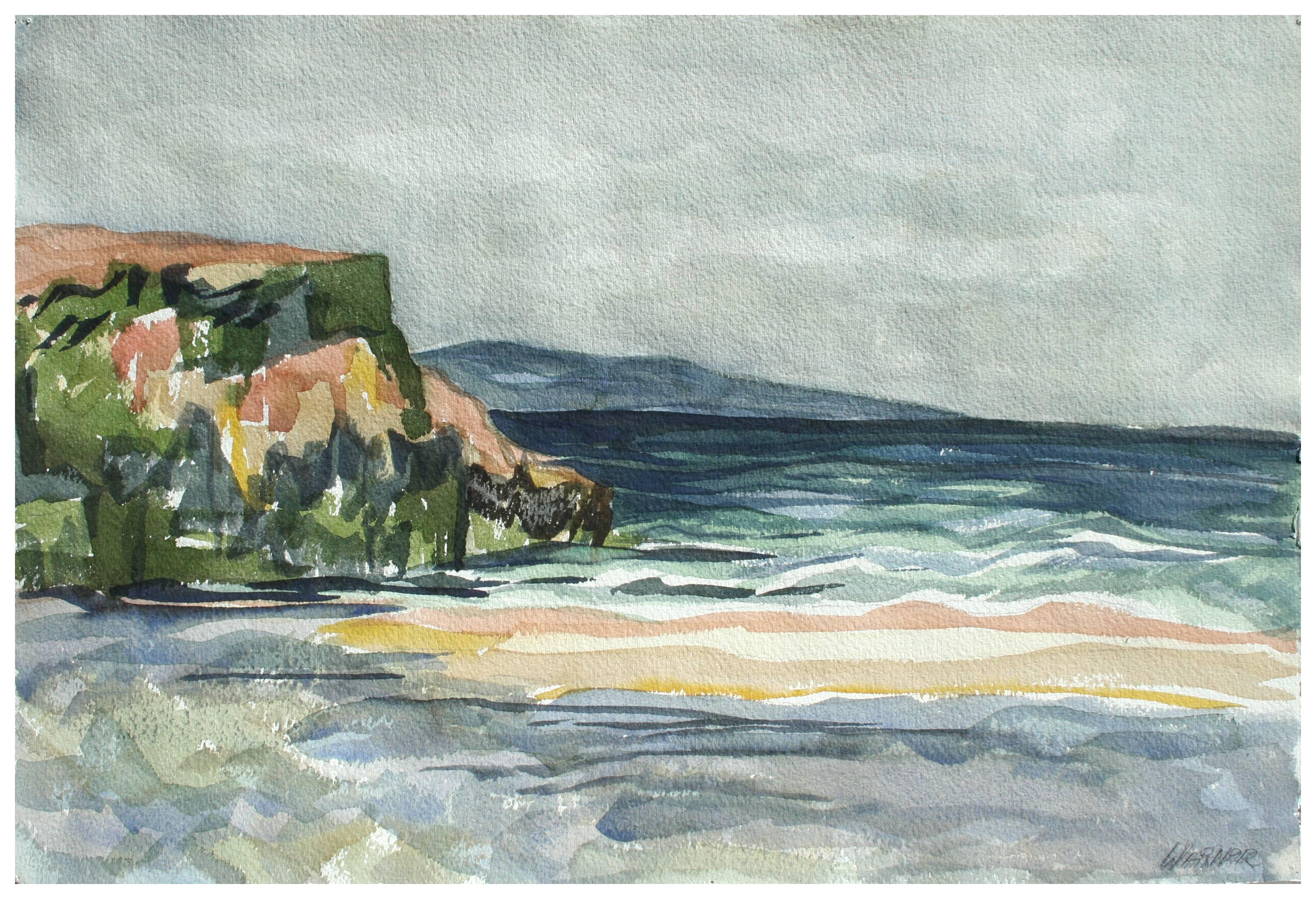 Doris Warner Landscape Art - California Seascape, Botanical Study - Double Sided Mid Century Watercolor 