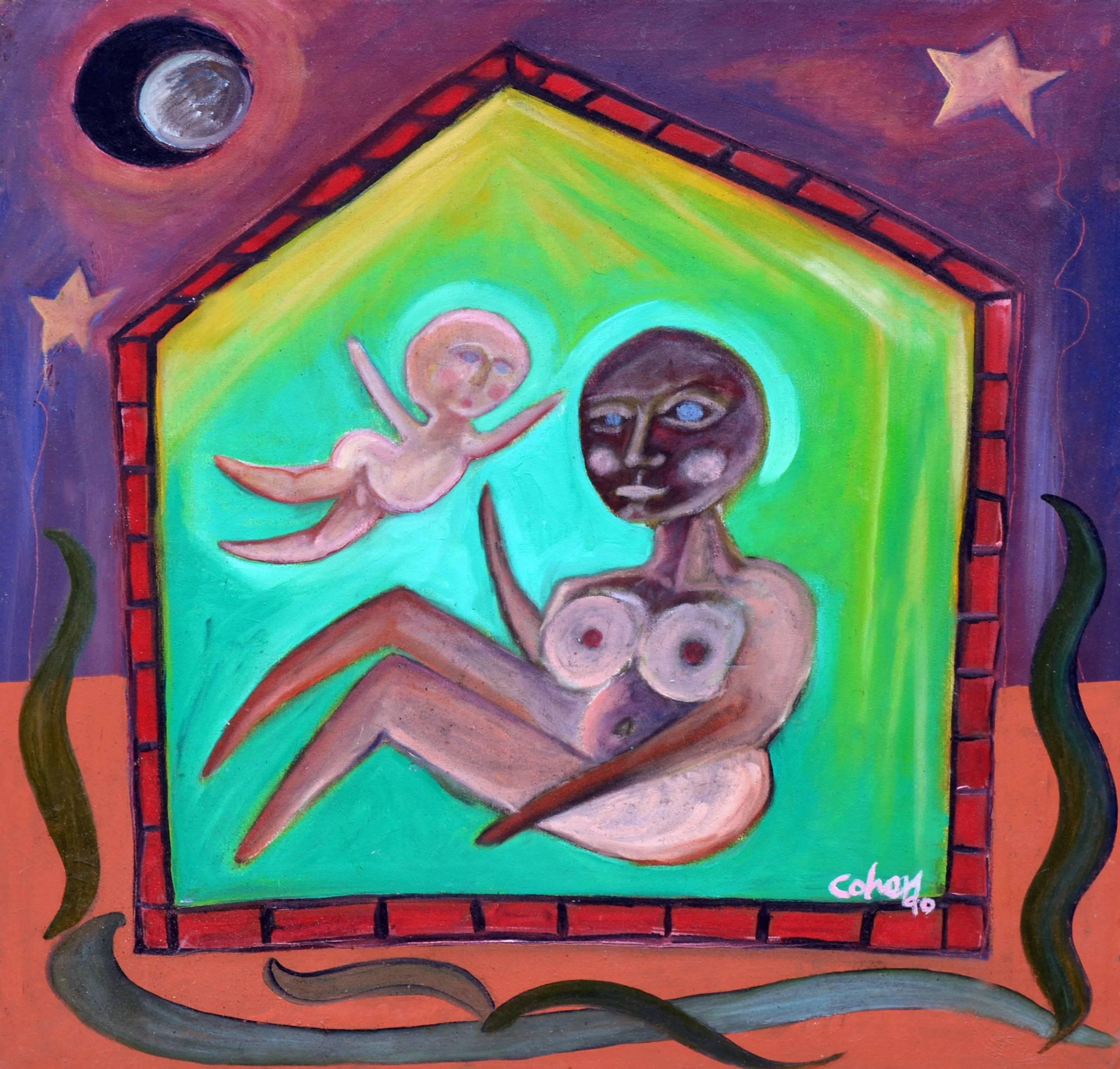 Kristin Cohen Figurative Painting - The House - Mother & Child Figurative Abstract 