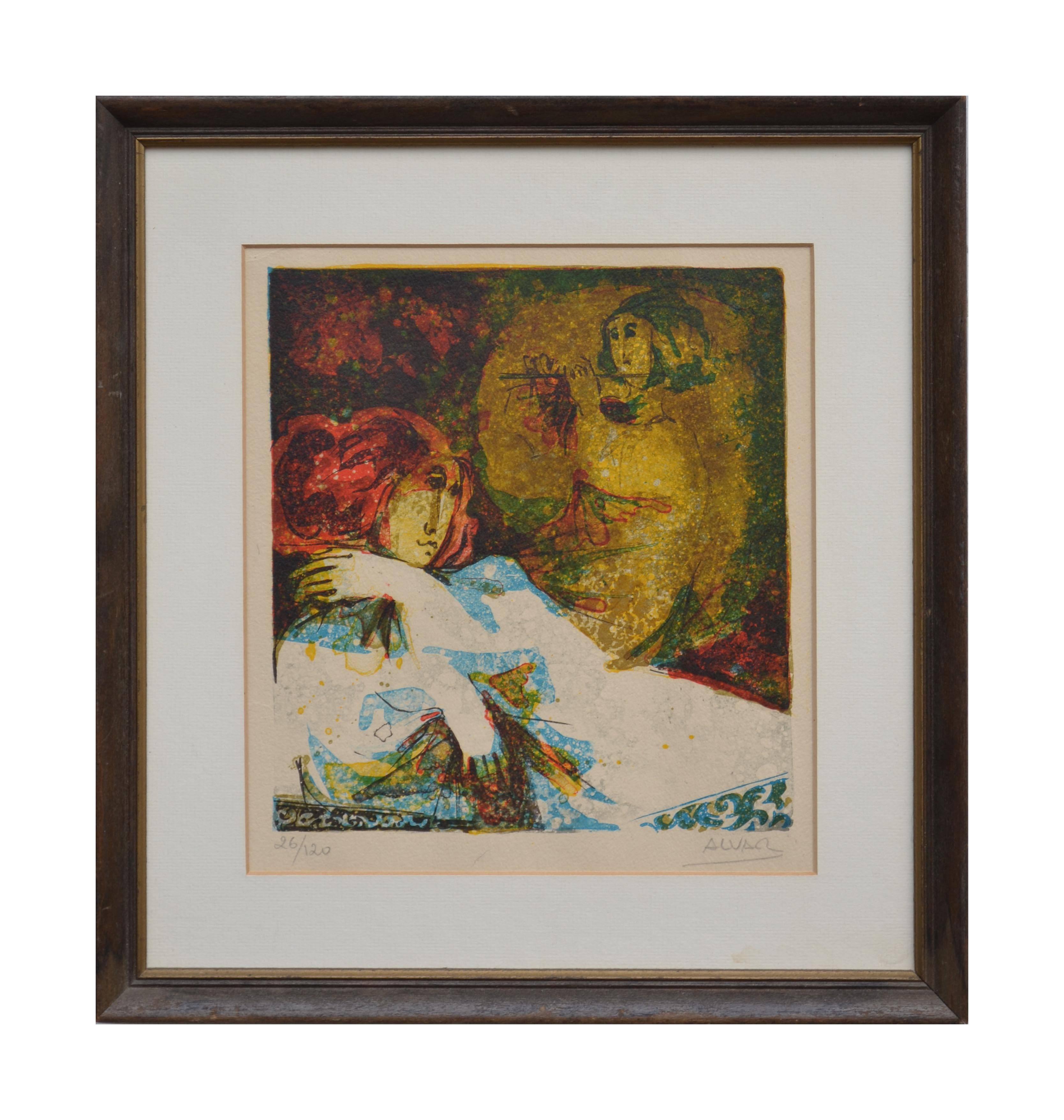 Sunol Alvar Abstract Print - Woman and Flute Player