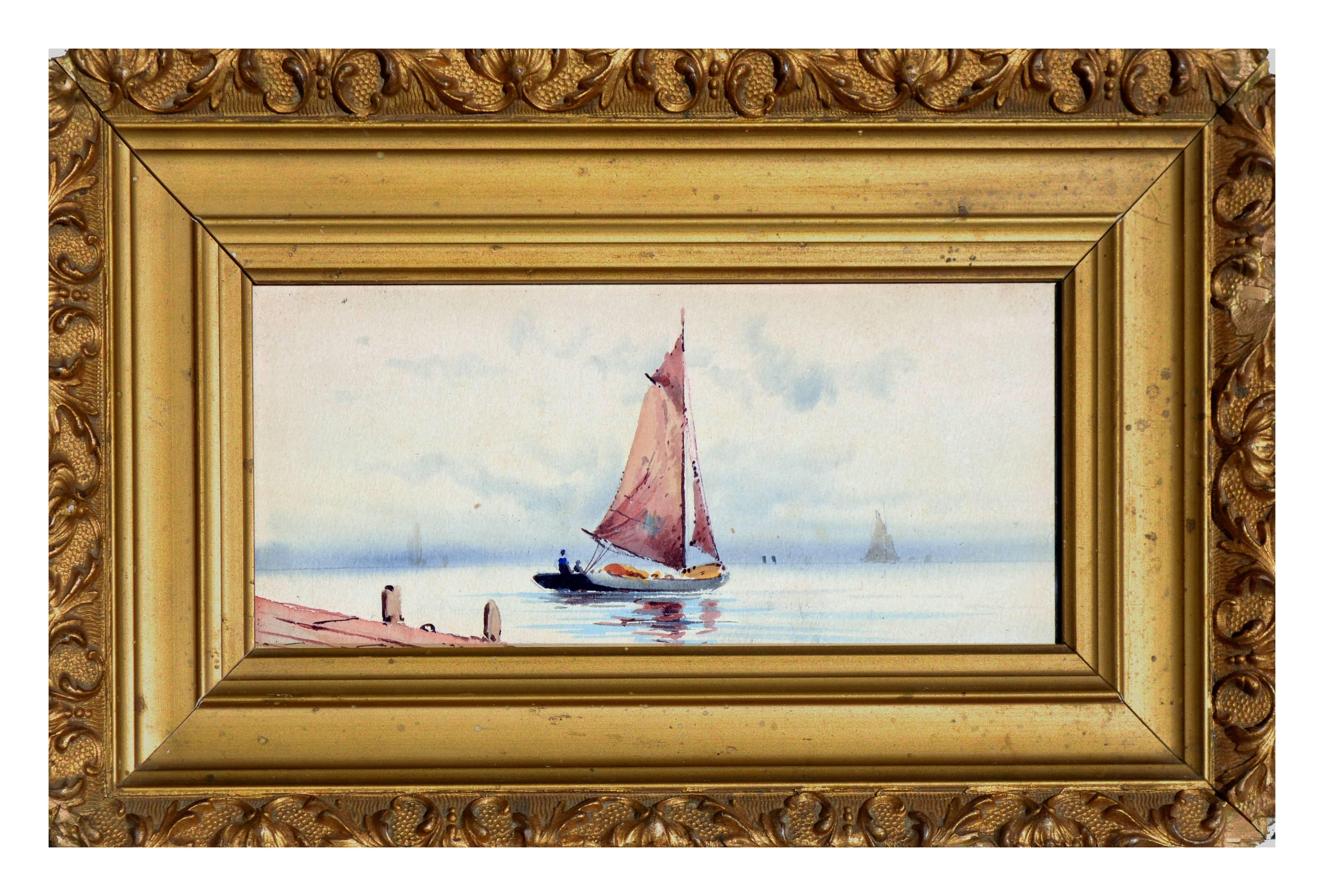 Unknown Landscape Painting - Sailboats on the Maine Coast