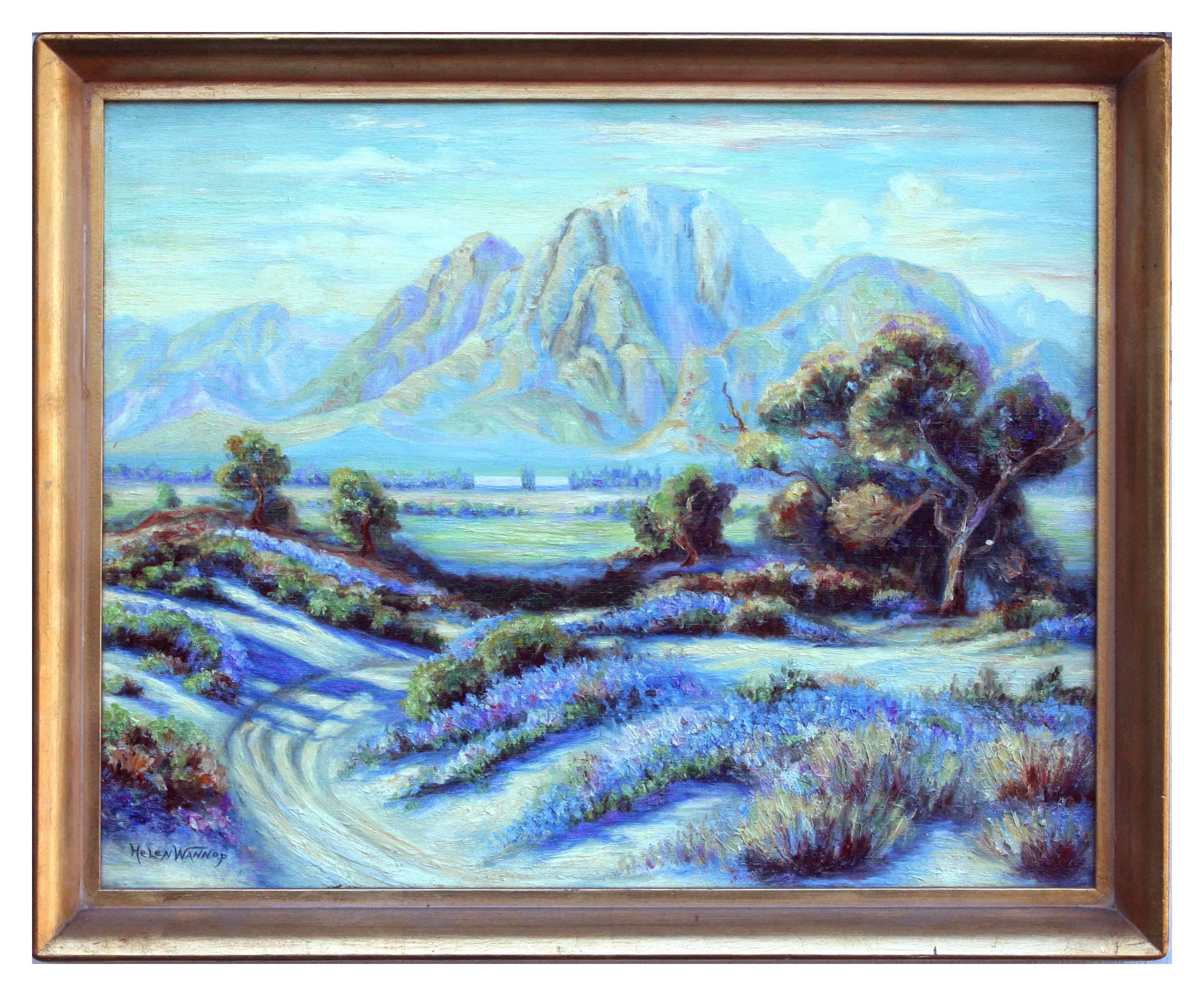 Helen Wannop Landscape Painting - 1930's Palm Springs Desert in Spring Landscape Original Oil Painting