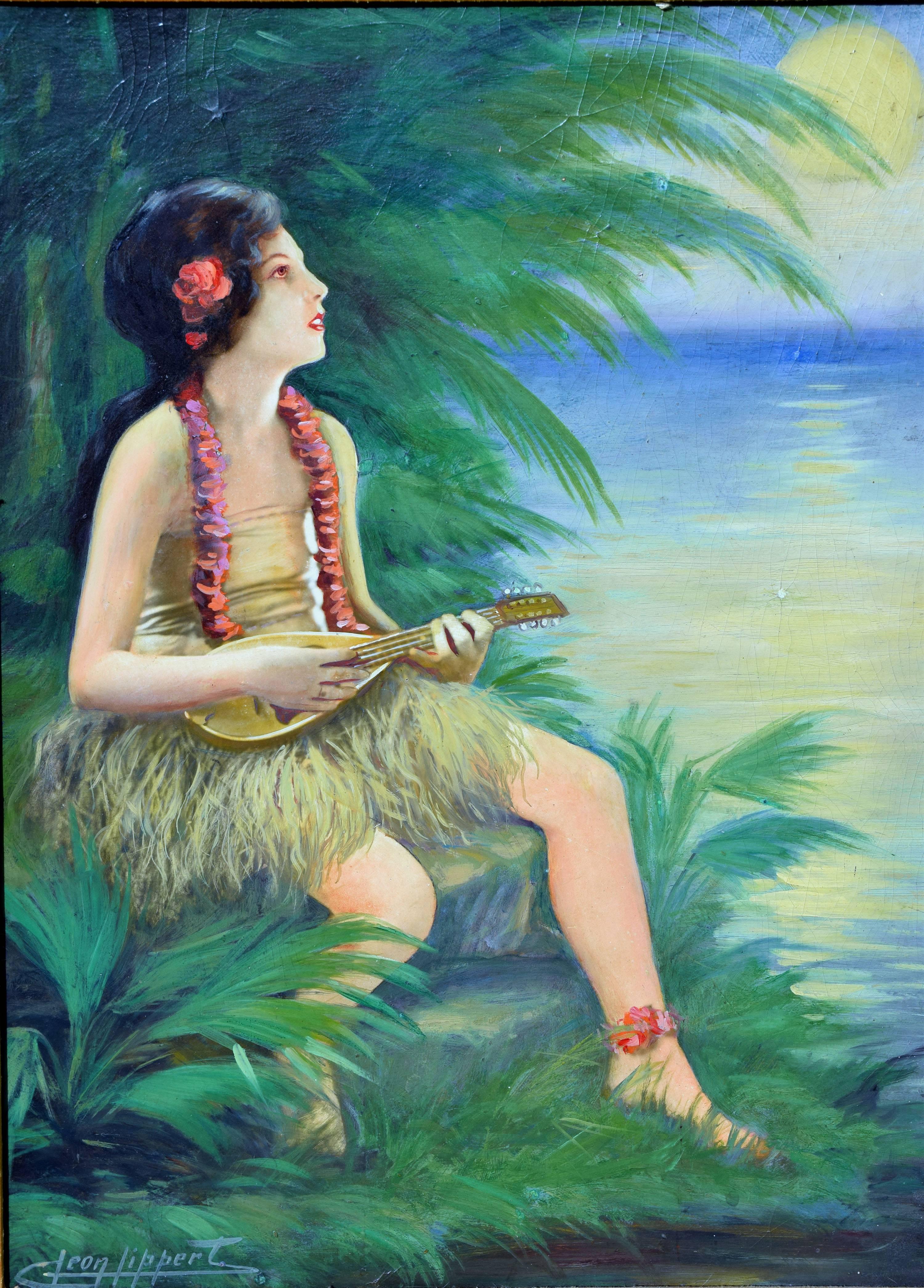 Hawaiian Girl and Ukulele  - Painting by Leon Lippert