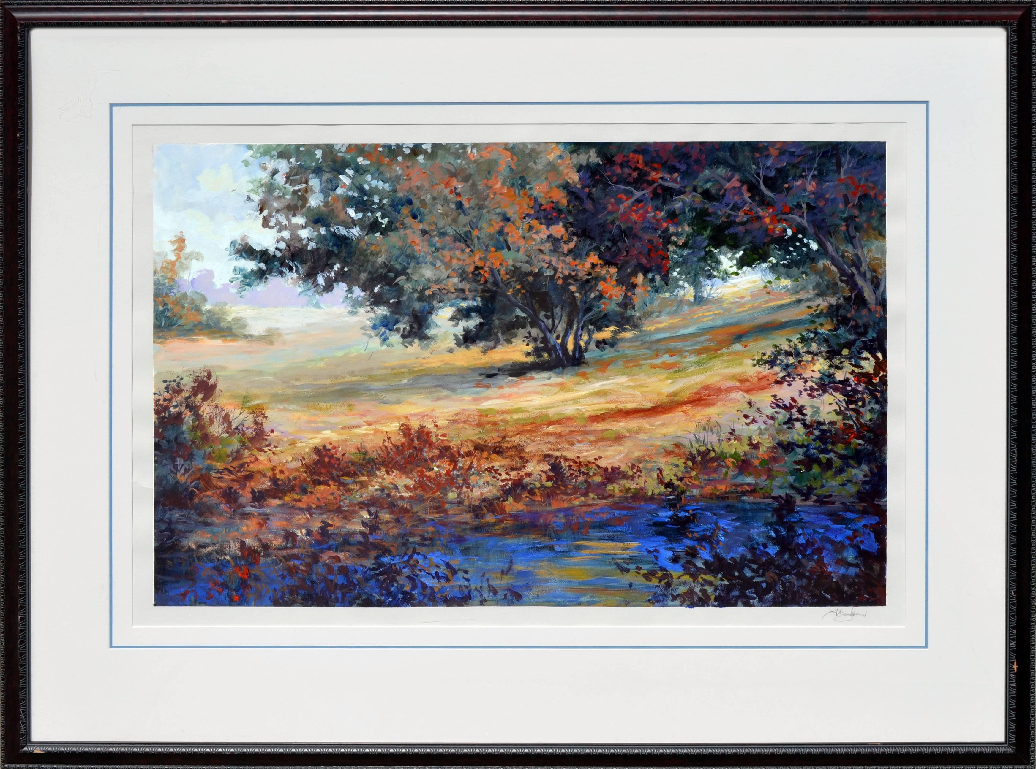J A Johnson Landscape Painting - Oaks Trees and Lupines Landscape