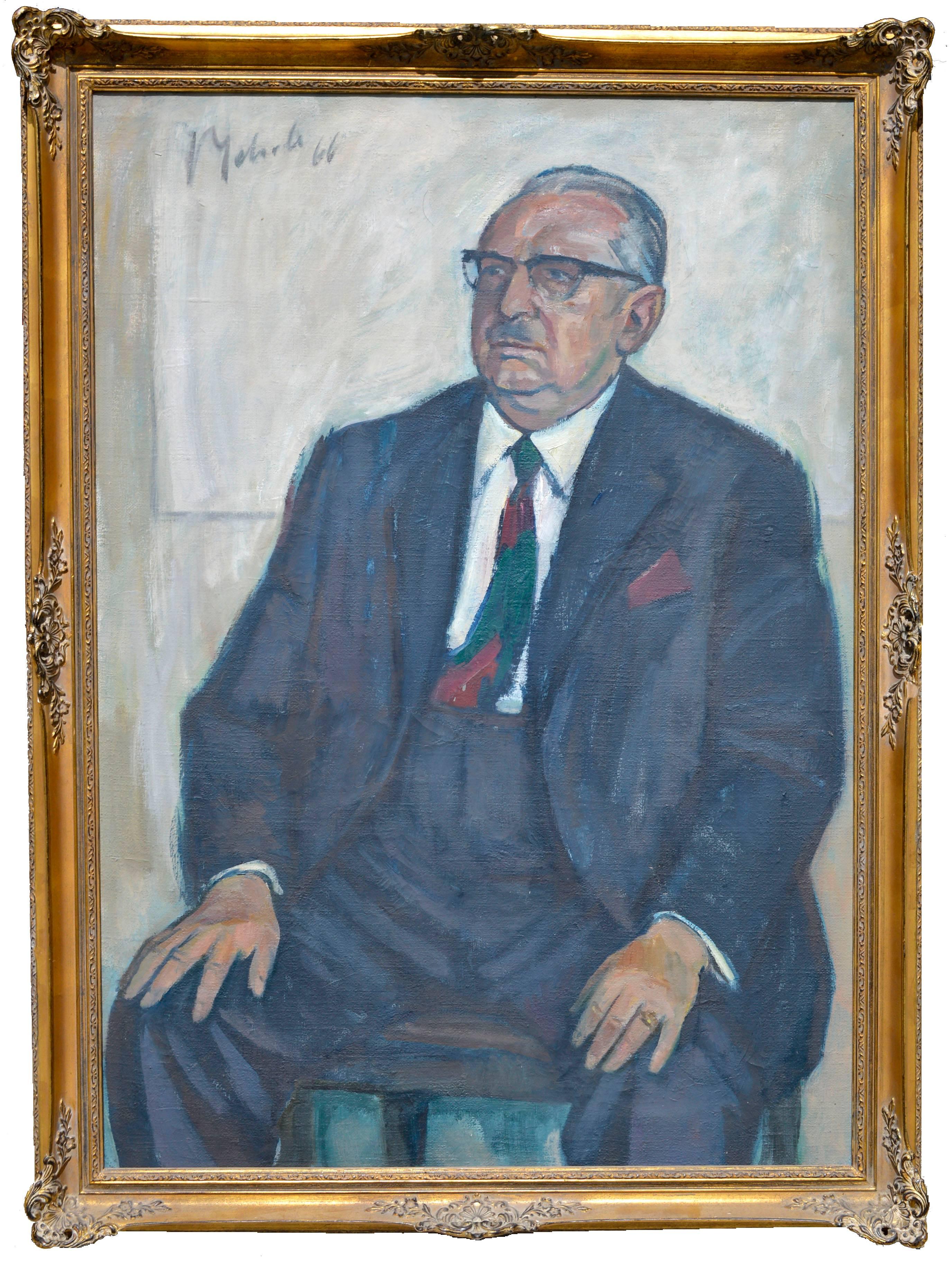 Josef Mehrle Portrait Painting - Mid Century Large Scale Portrait of Dr. Plattner