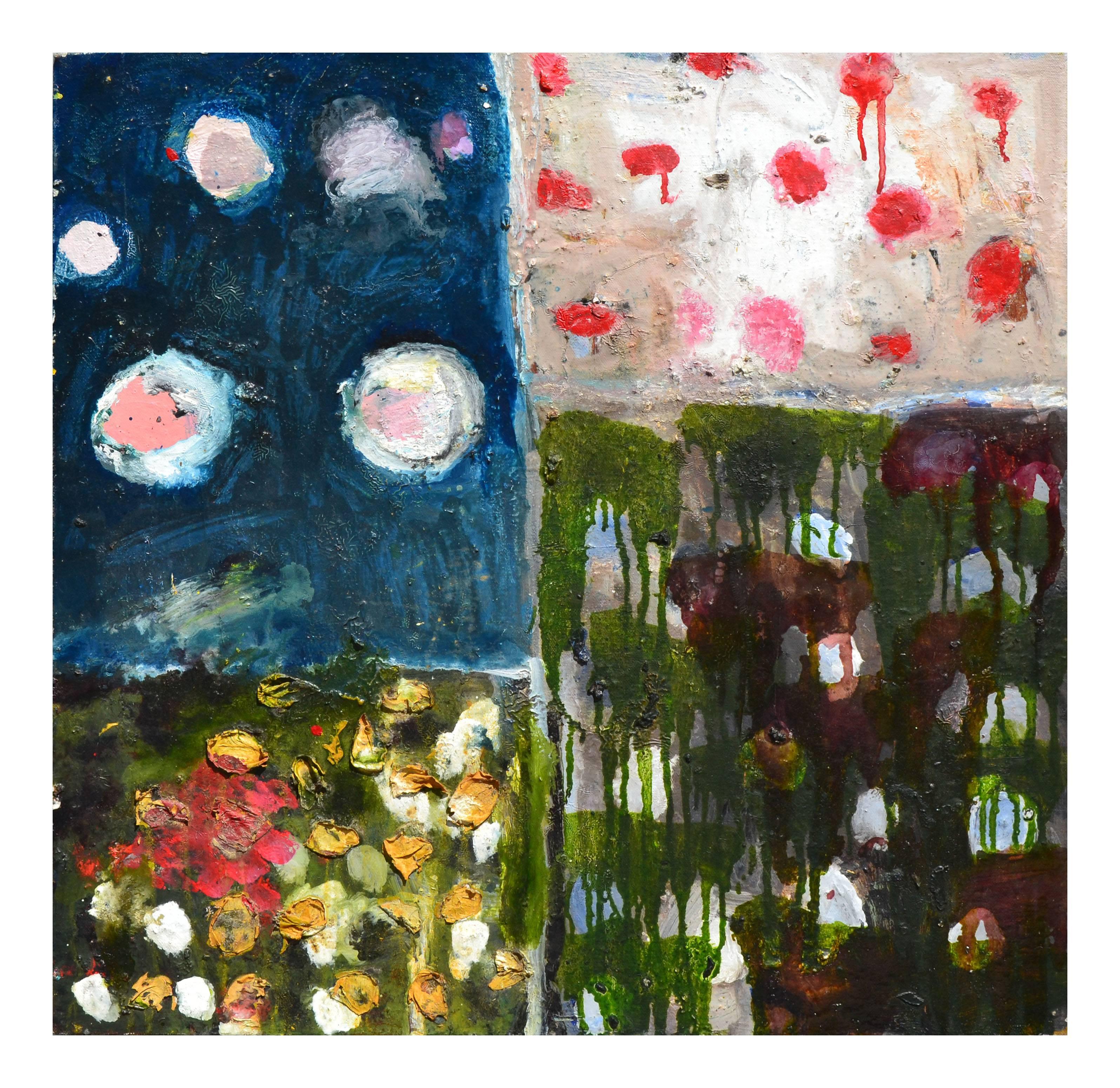 Kristin Cohen Abstract Painting - Abstract Impressionist Quadrants With Flower Petals