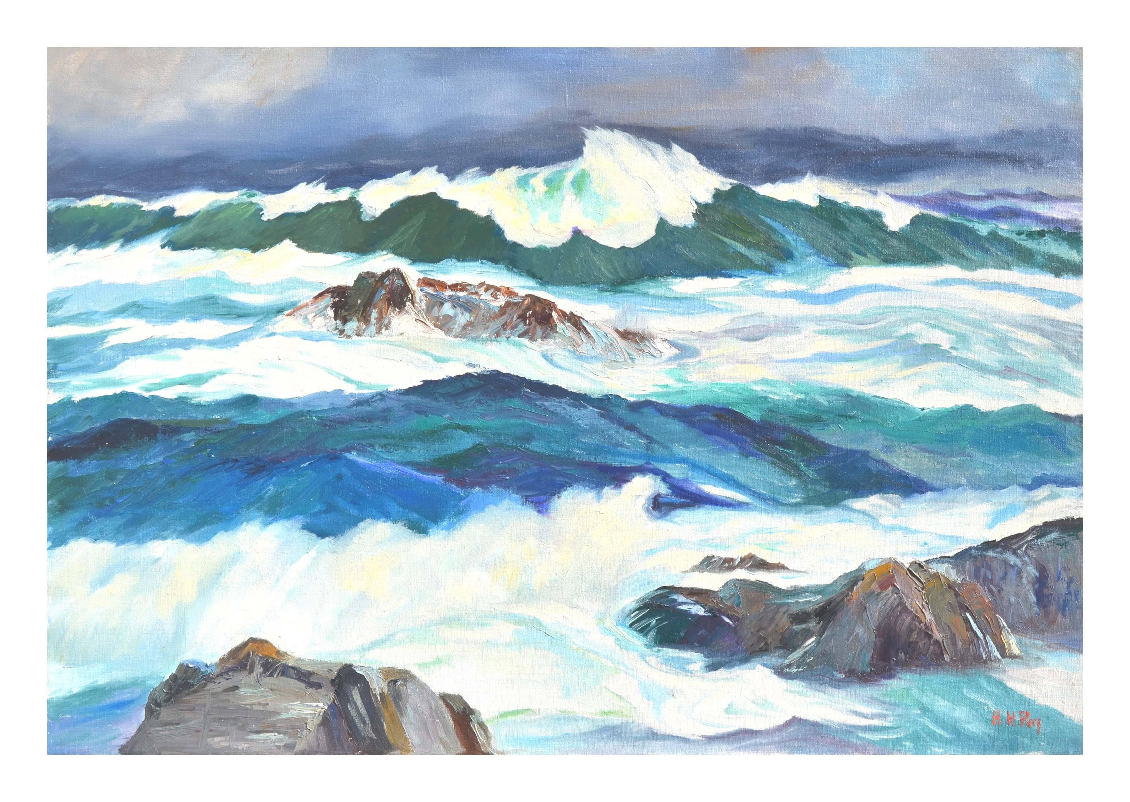 "Rough Seas", Mid Century Seascape by Hartzell Harrison Ray 1969