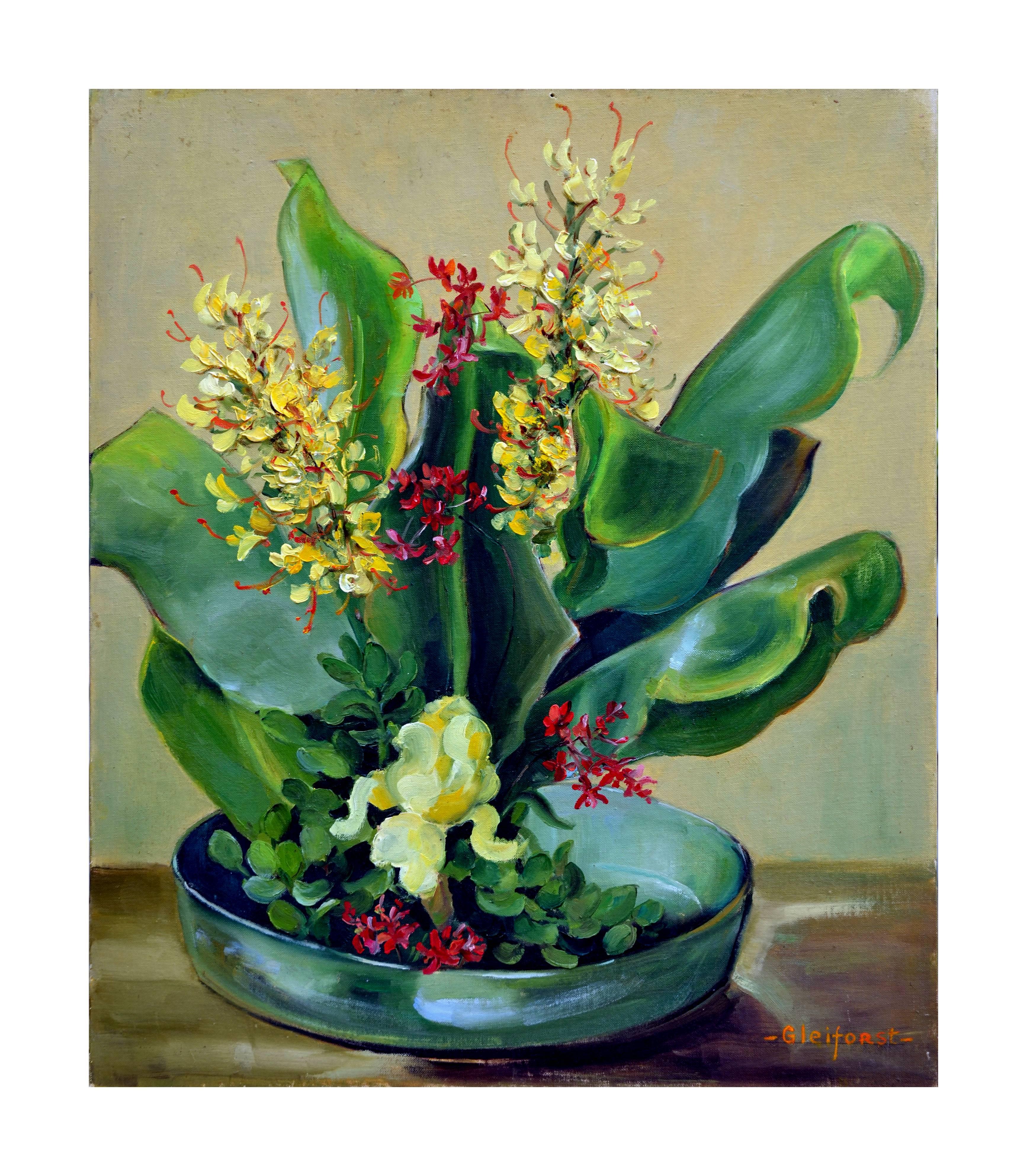 Helen Enoch Gleiforst Still-Life Painting – Tropisches Bonsai-Stillleben aus der Mitte des Jahrhunderts
