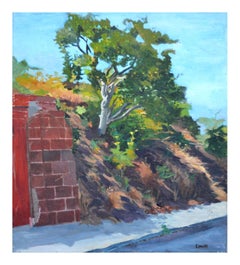 Early 20th Century Landscape -- Hillside Oak with Brick Wall