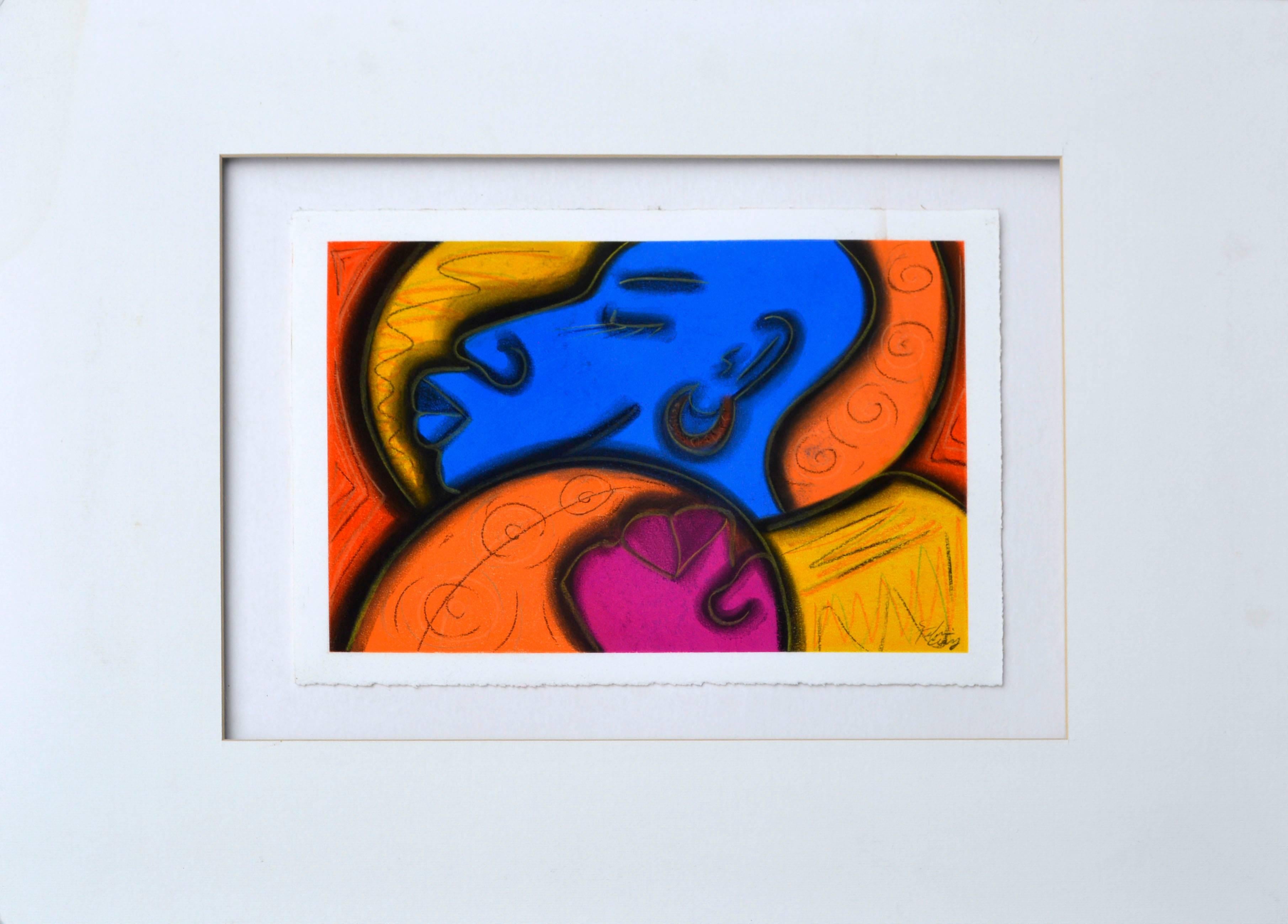 Kelvin Curry Abstract Drawing – Blaues blaues Gesicht - Figurative abstrakte Malerei
