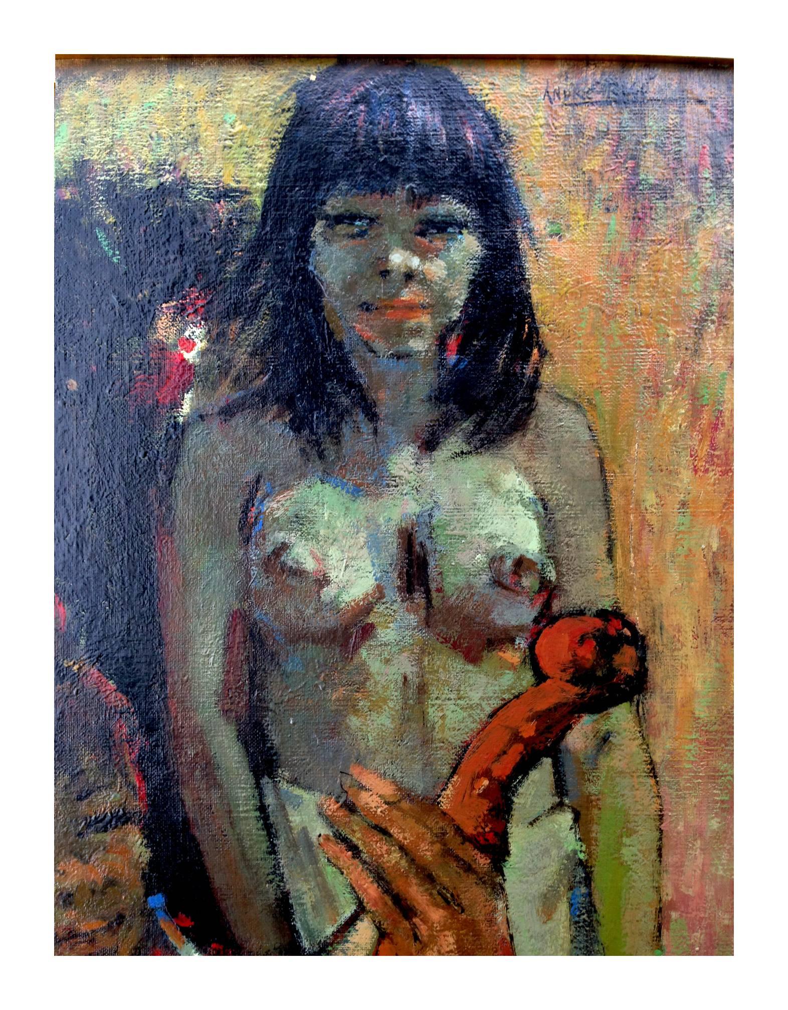 Andre Rigo Nude Painting - Nude with Mandolin