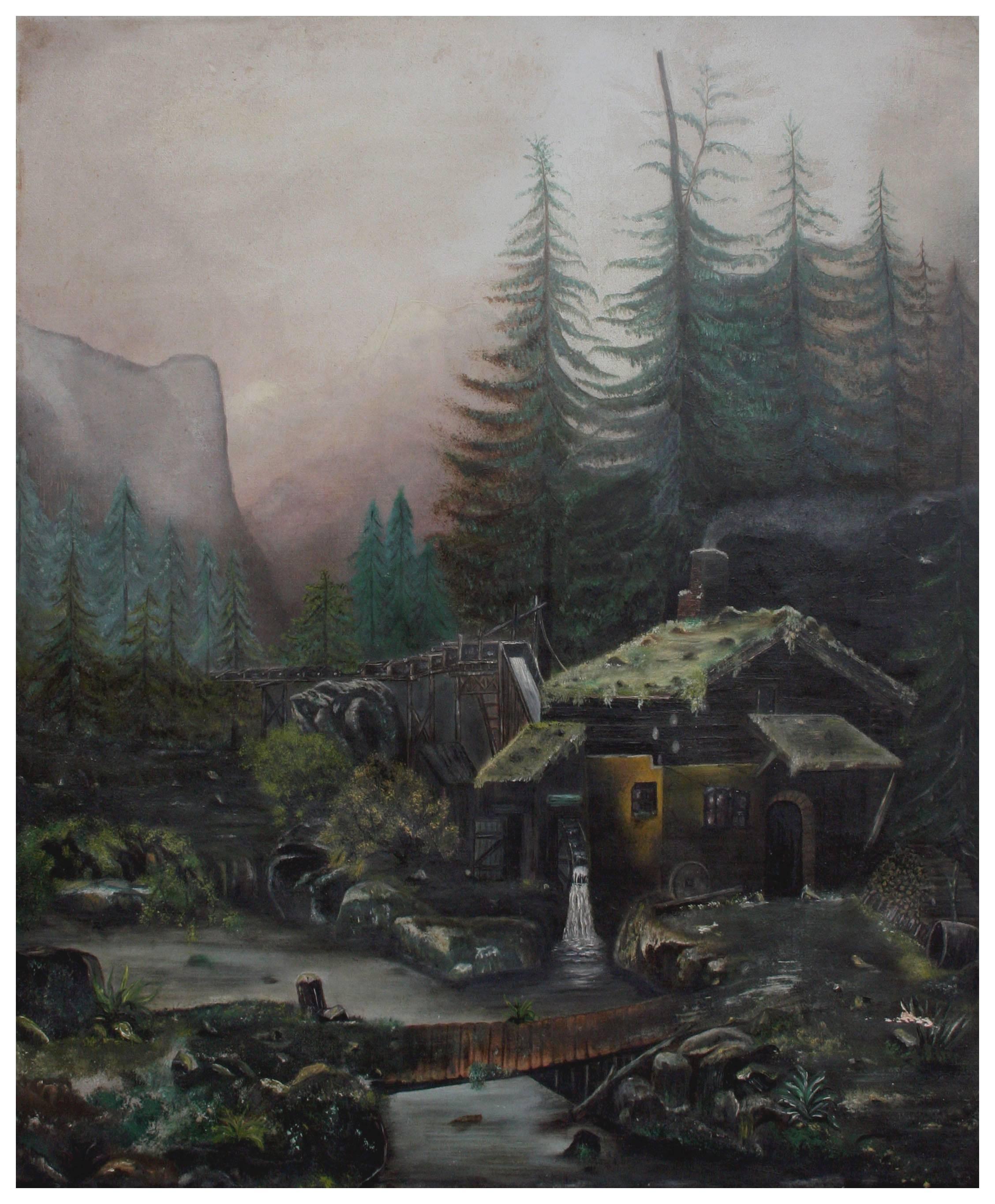 R.B. Proll Landscape Painting - Late 19th Century Yosemite, El Capitan with Mill Landscape