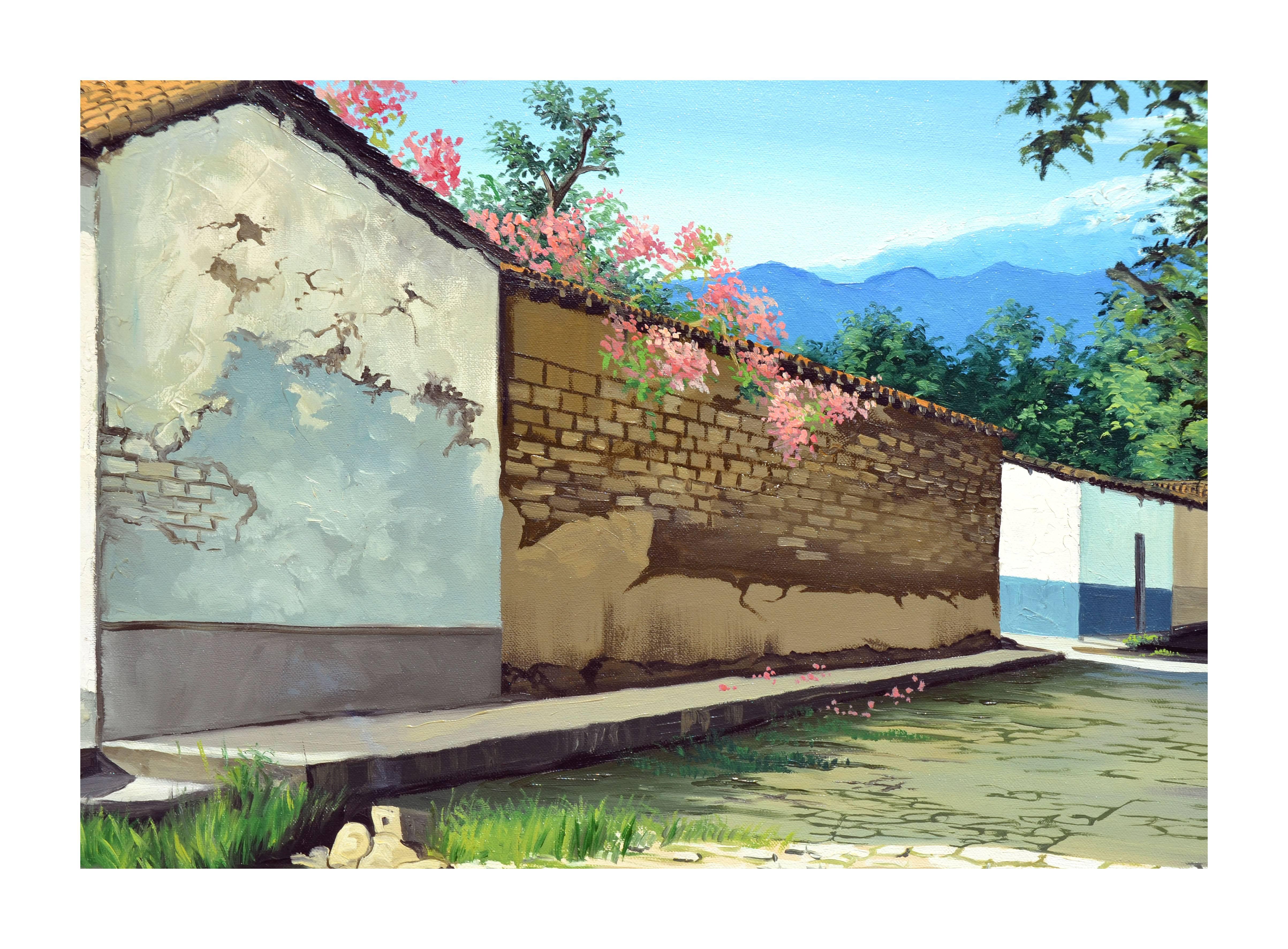 Springtime in the Village, El Salvador Landscape - Painting by Guardado Aguilera