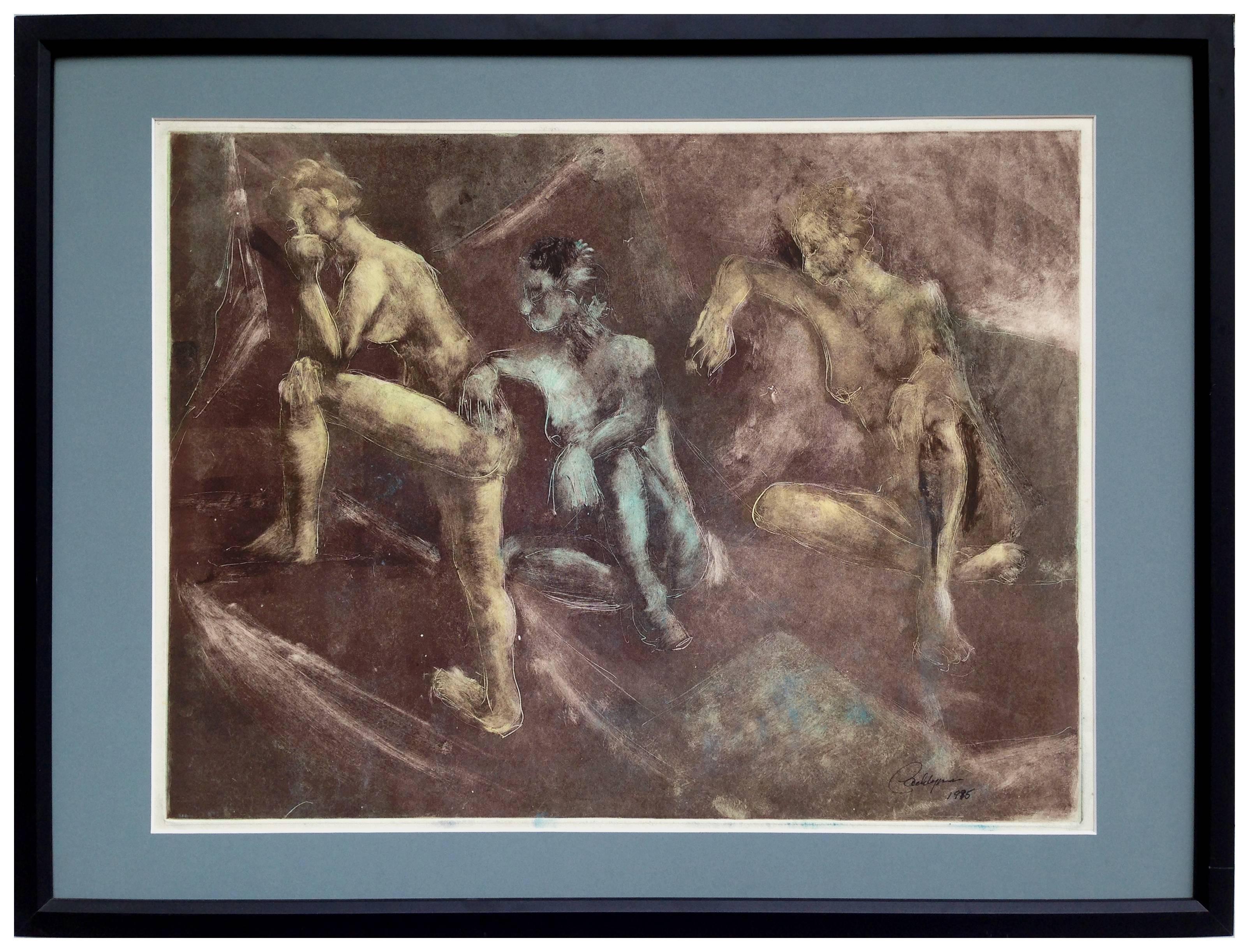 Unknown Figurative Print - Three Female Nudes - Figurative Abstract 