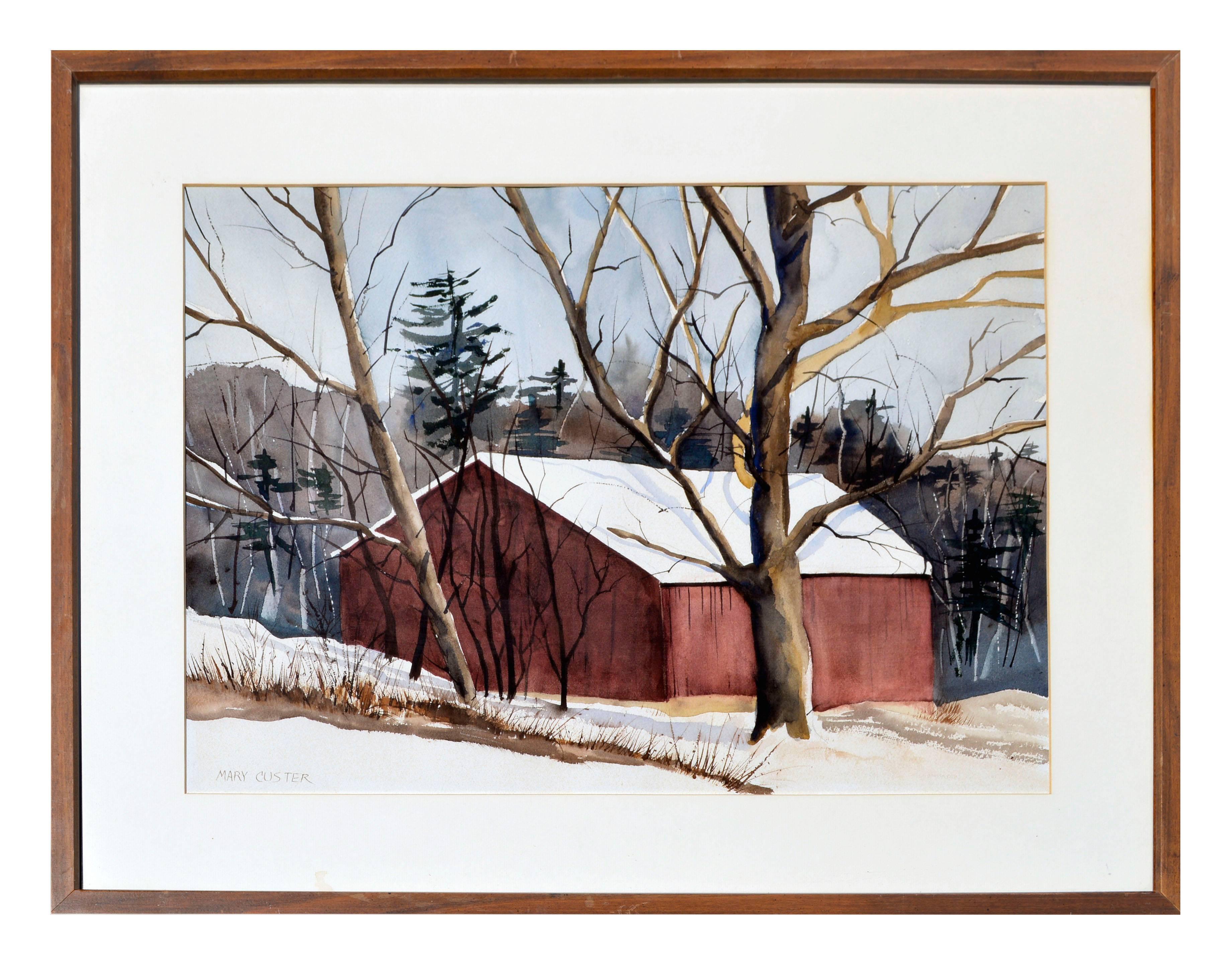 Mary Custer Landscape Painting - Red Barn  Snow