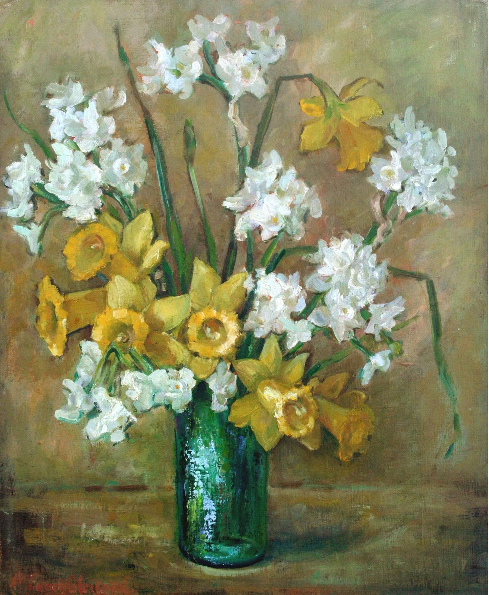Helen Enoch Gleiforst Still-Life Painting - Daffodils in a Green Vase