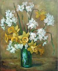 Daffodils in a Green Vase