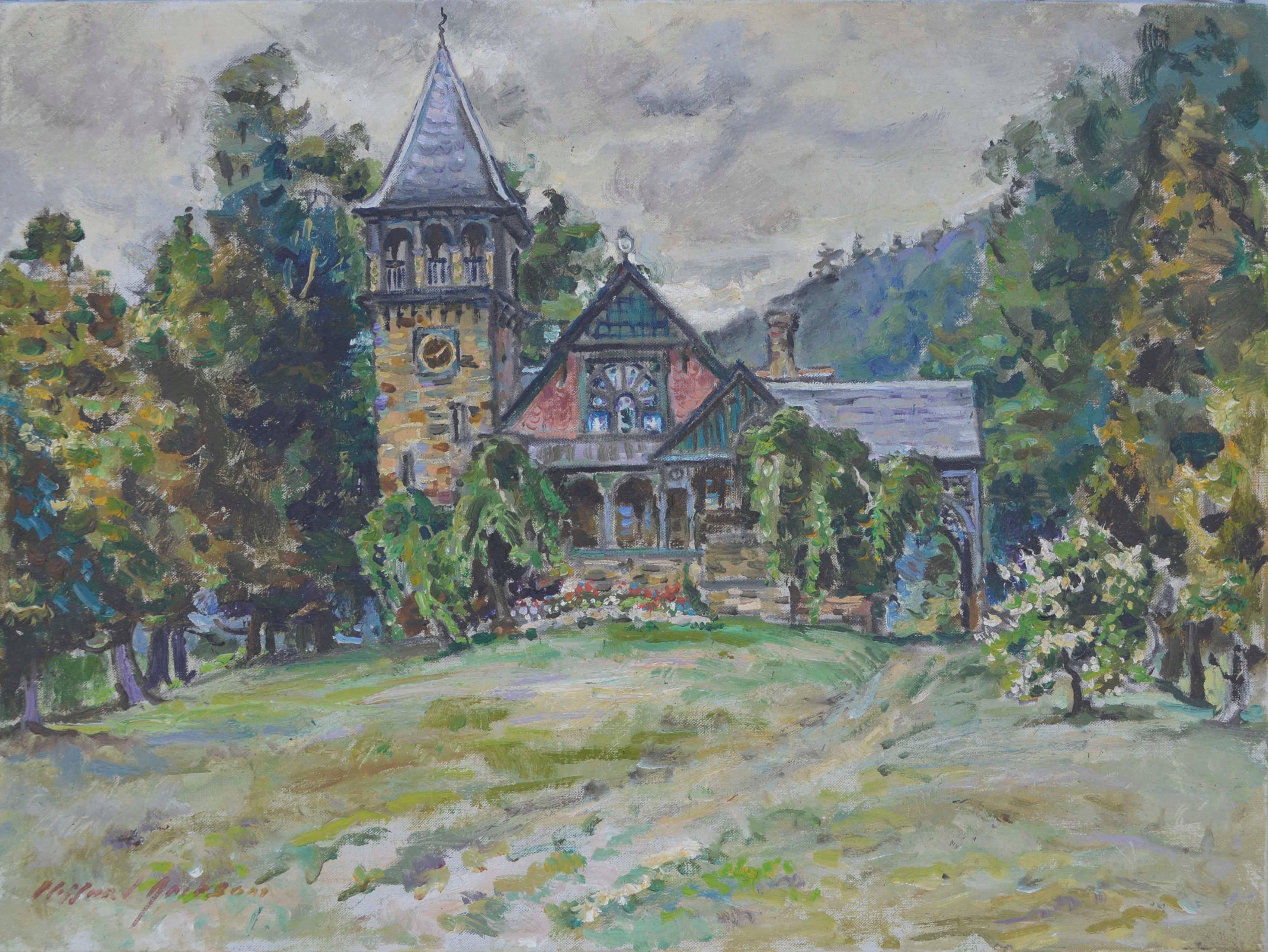 Landscape Painting di Milford Jackson - Paesaggio di chalet Black Forest di metà secolo