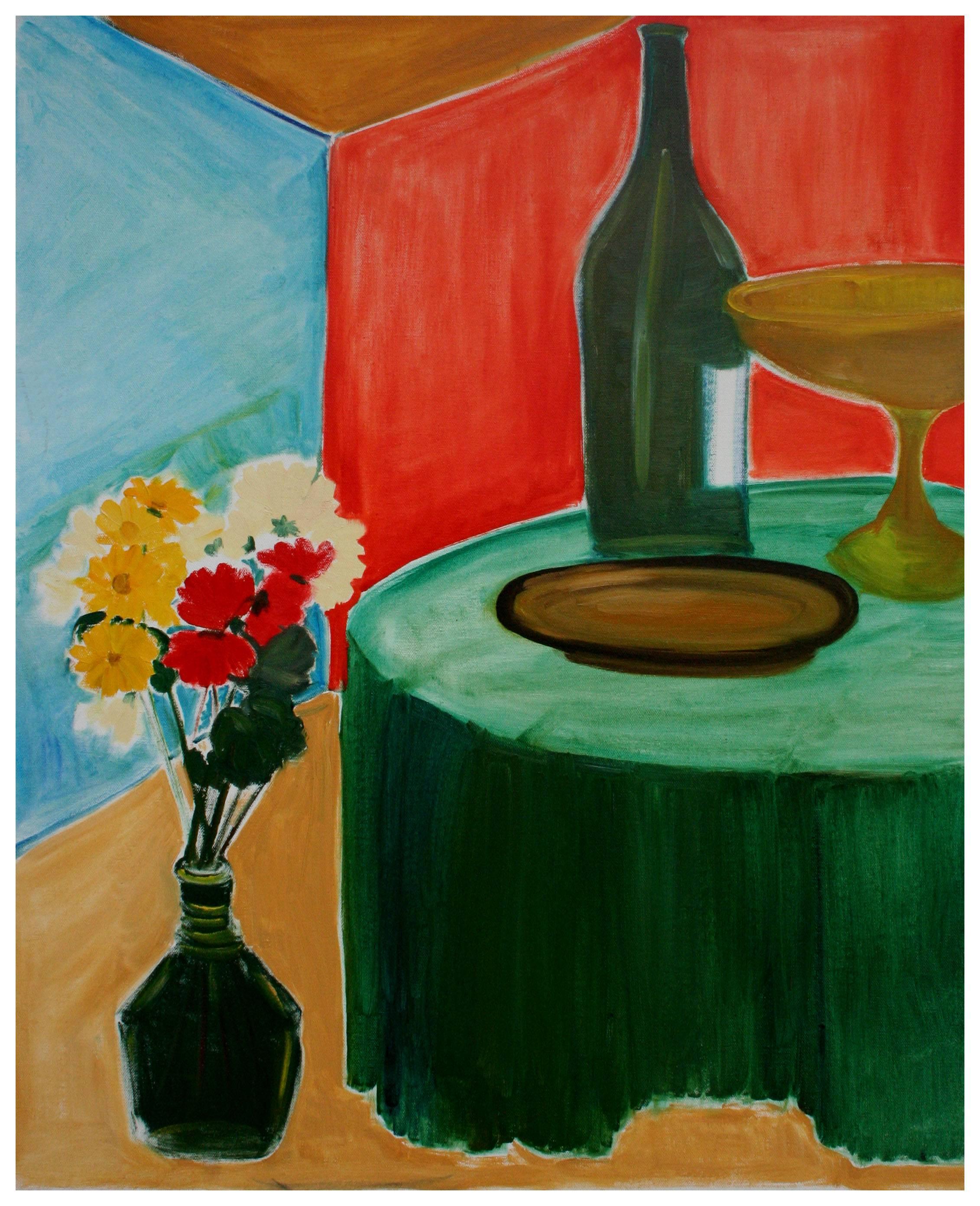 Molly E. Brubaker Still-Life Painting - Flowers and Wine Still Life
