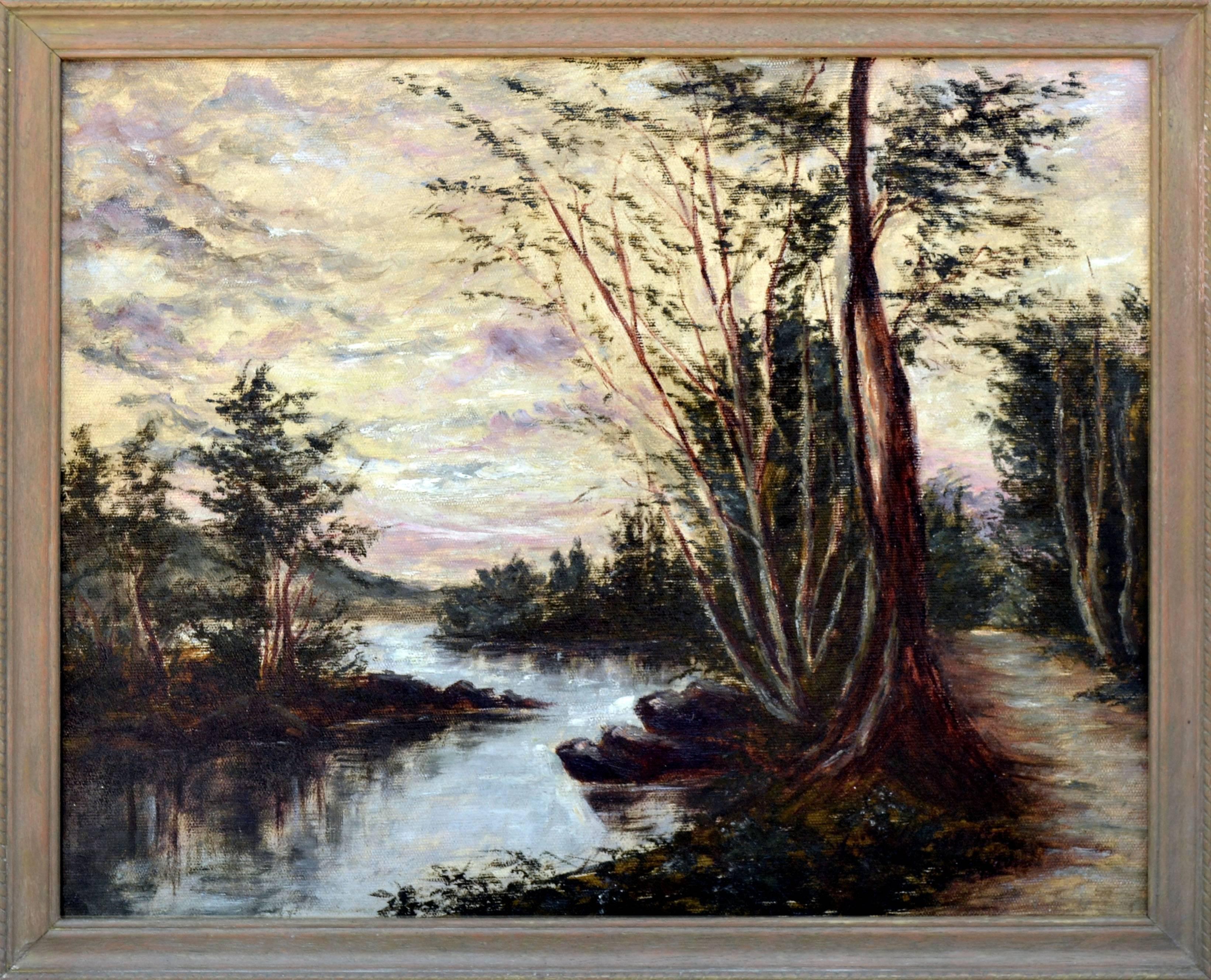 Alice L. Meussdorffer Landscape Painting - Turn of the Century California Riverbend Landscape