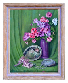 Vintage Geranium and Abalone Shell Still Life