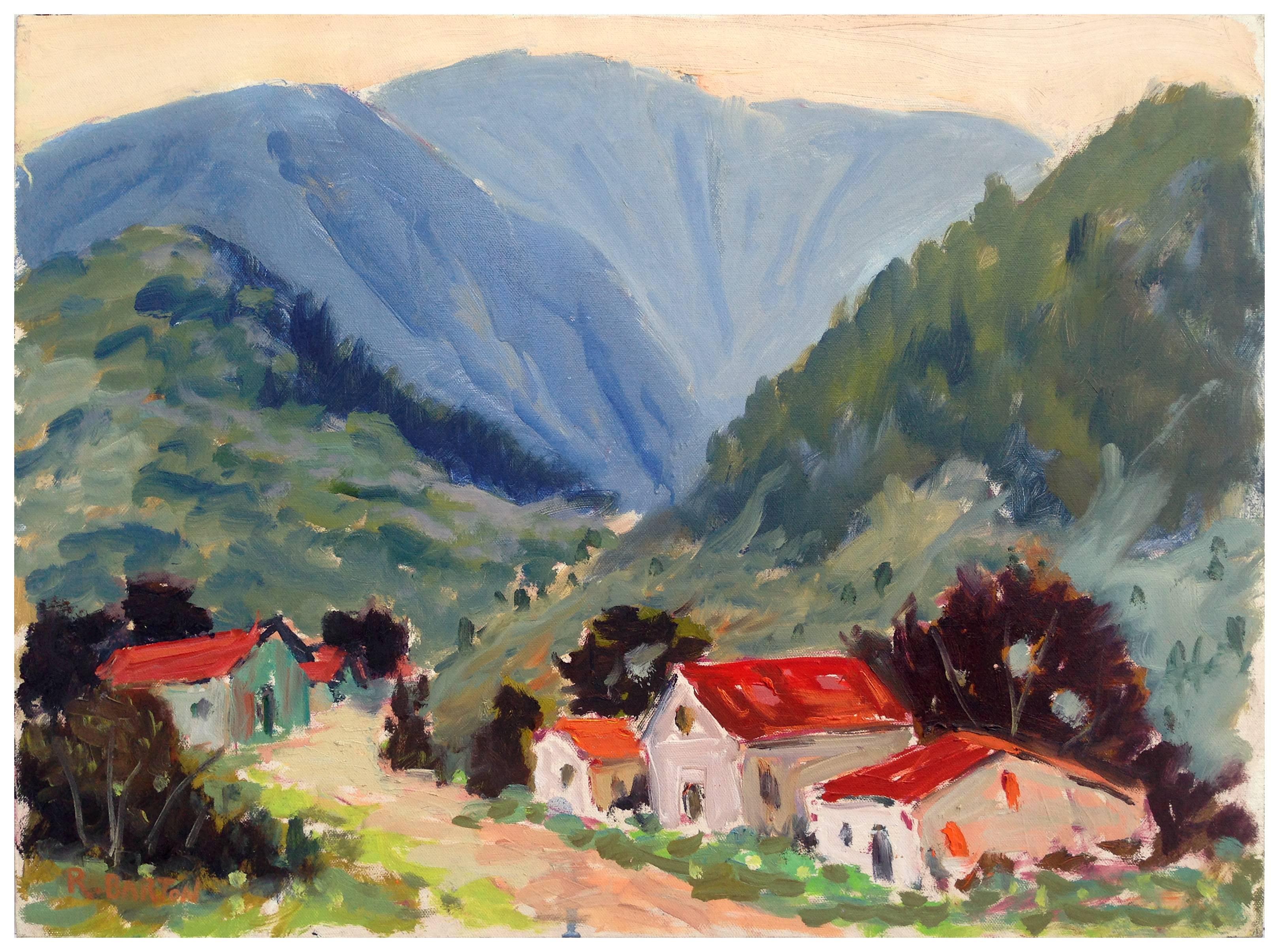 Ray Barton Landscape Painting - Mid Century Carmel Valley Red Roofs Landscape