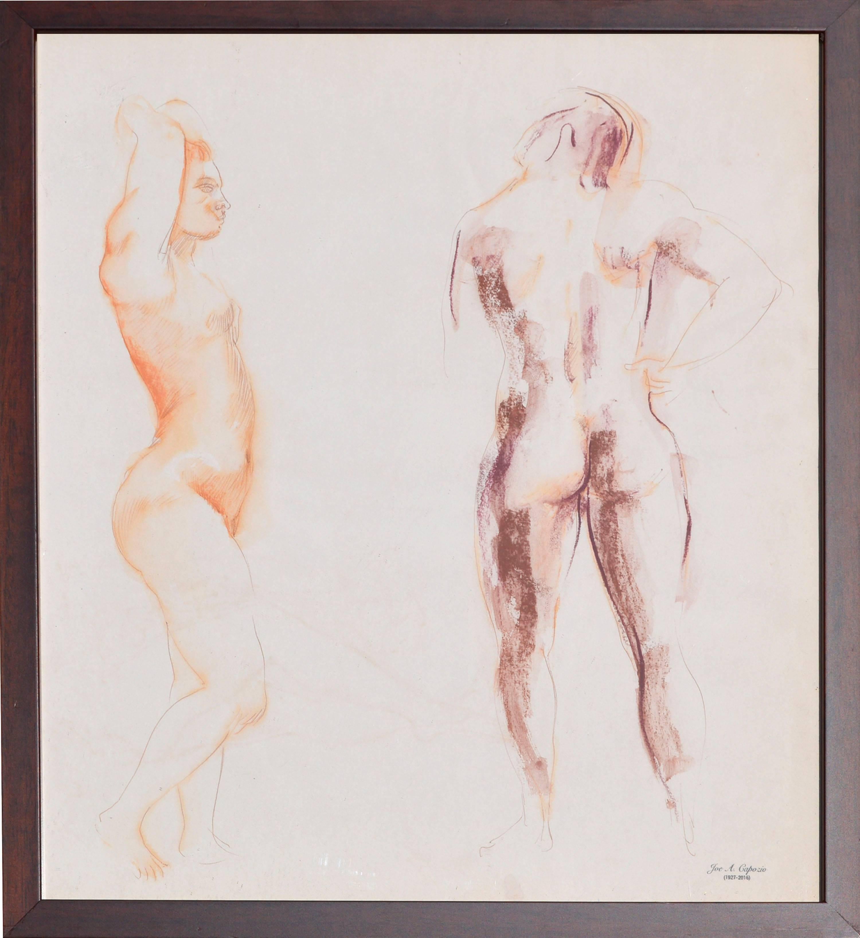 Figurative Painting de Joseph Capozio - Estudio Figurativo de Pareja de Mediados de Siglo