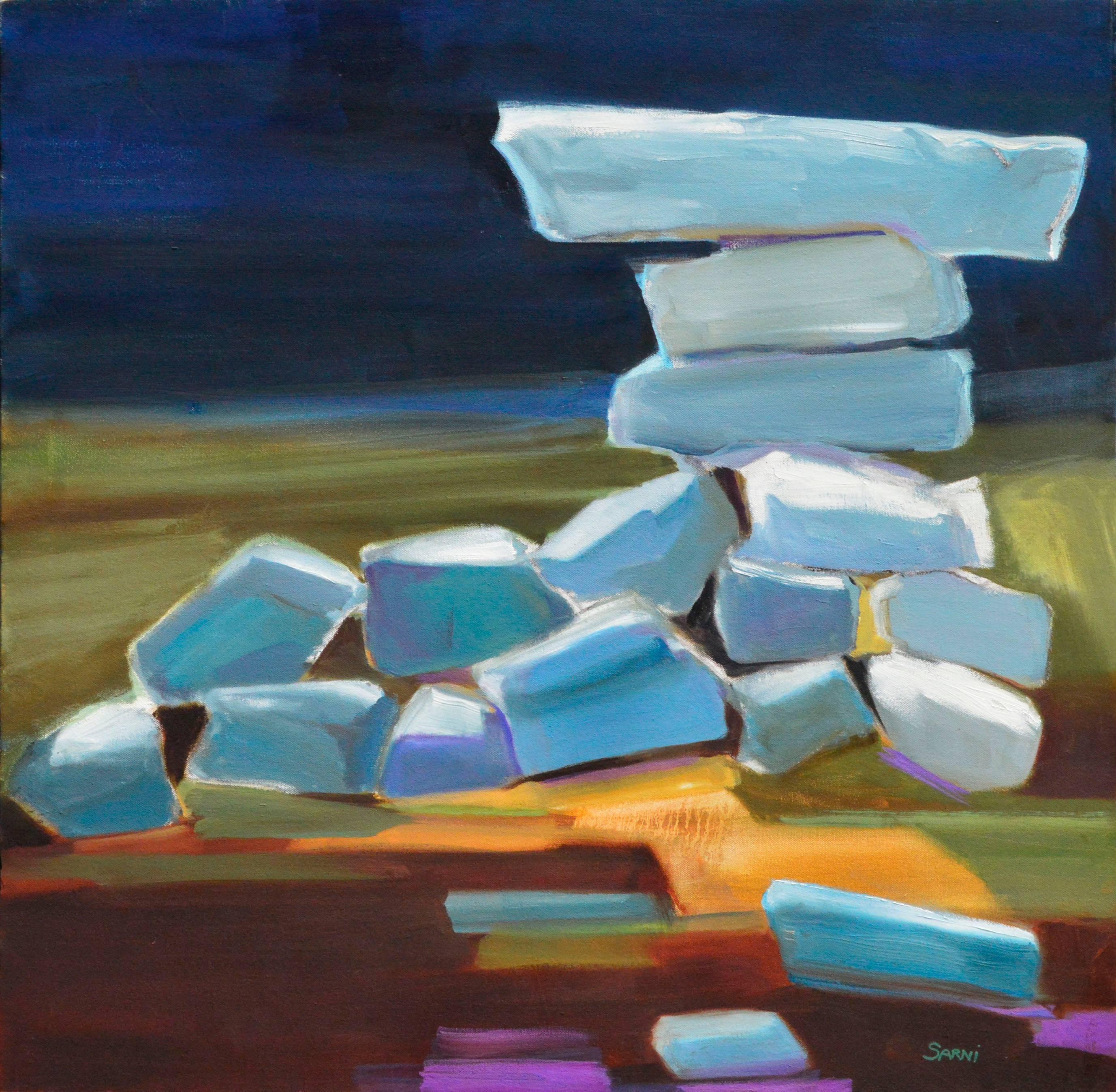 Marie Sarni Still-Life Painting - Rock Formation - Geometric Abstracted Still Life 