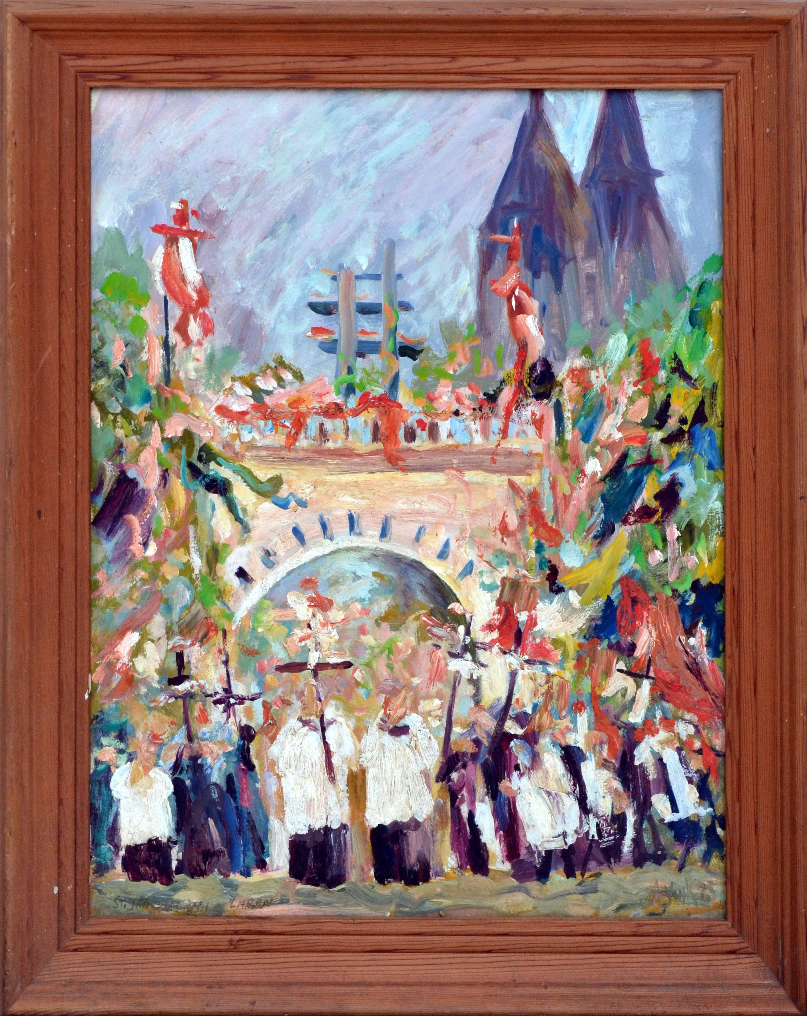 A. Vank Figurative Painting – Die Procession in St. Lauren Holland - Figurative Landschaft 