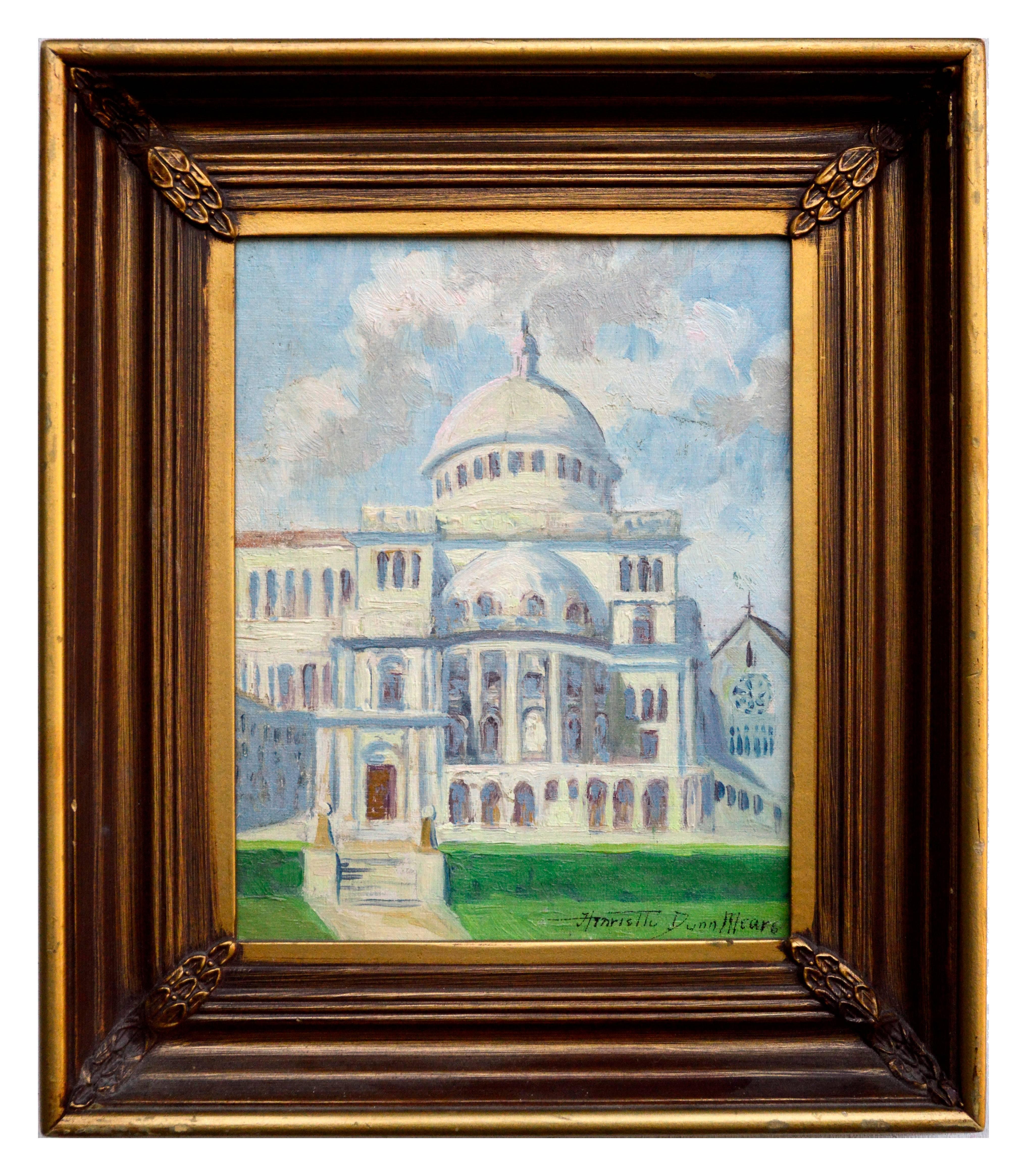 Henrietta Dunn Mears Landscape Painting – The First Church of Christ Scientist - Bostoner Landschaft des frühen 20. Jahrhunderts 