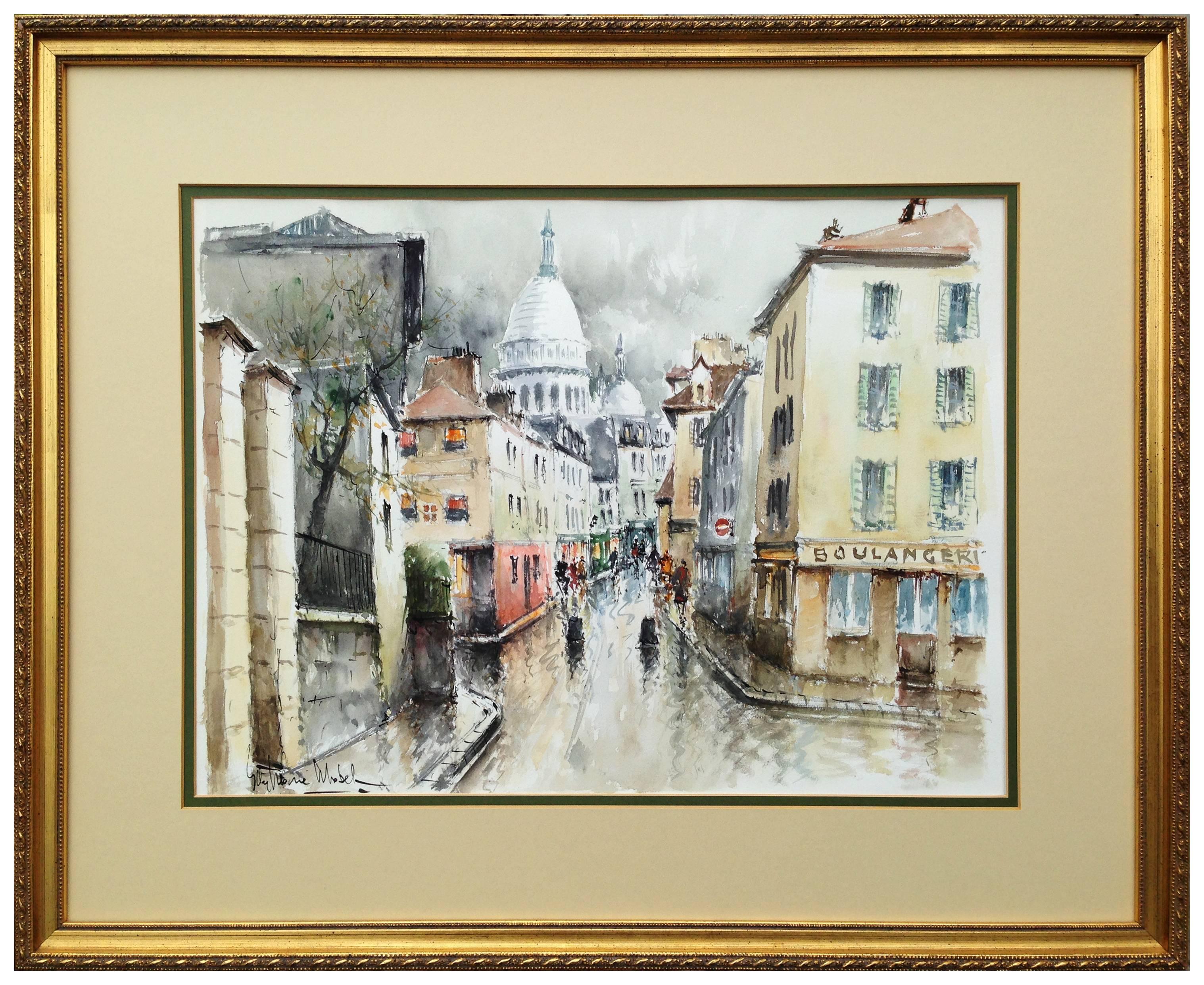 Stéphane WROBEL Landscape Painting - Mid Century Montmartre Paris Figurative Landscape
