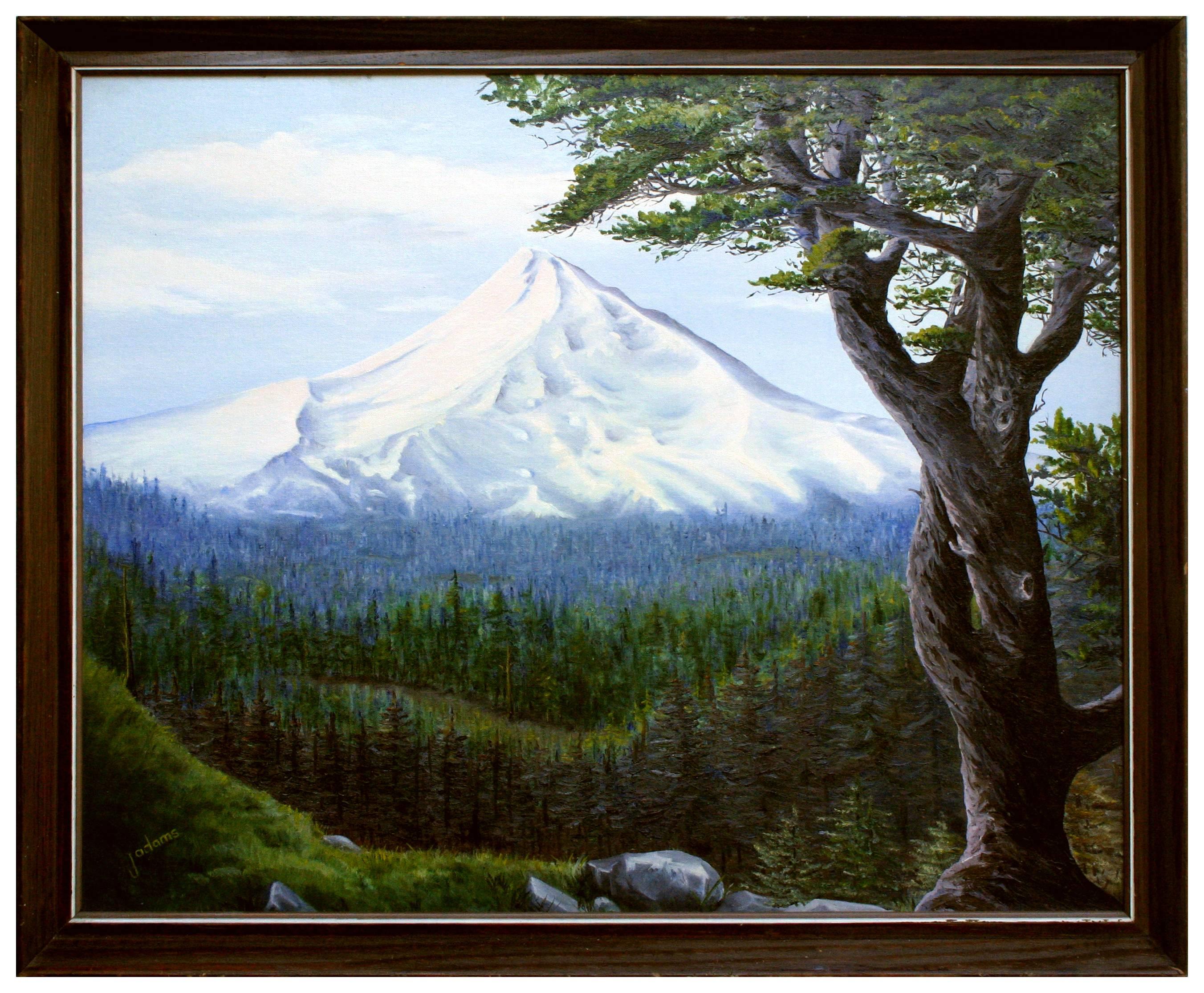 J Adams Landscape Painting - Mt. Hood, Oregon - Pacific Northwest Evergreen Forest Mountain Landscape 