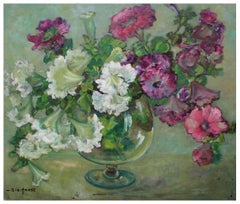 Mid Century Floral Still Life - Petunias in a Glass 
