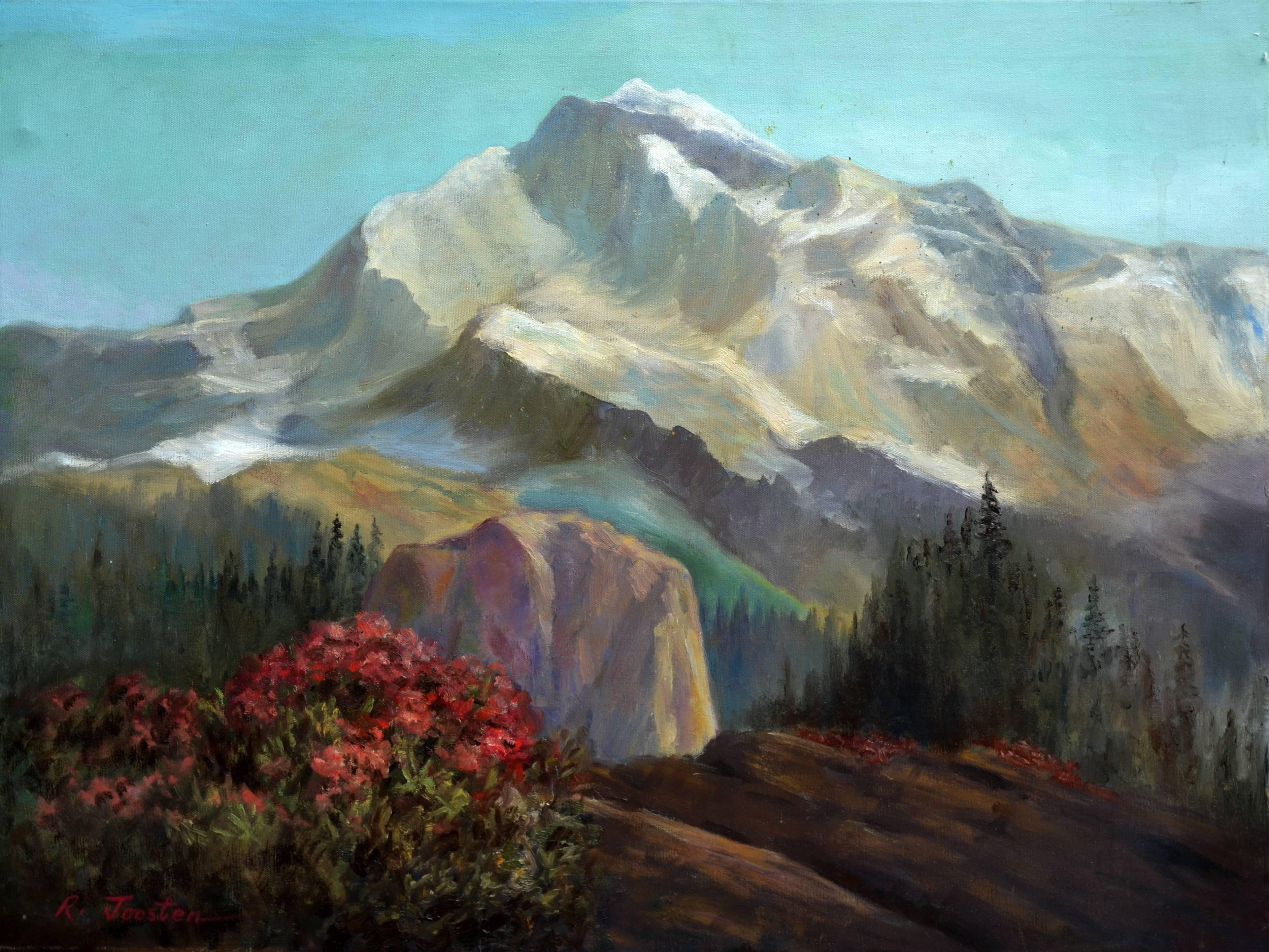 Ralph Edward Joosten Landscape Painting – Mid-Century Sierra Mountaintops Landschaft