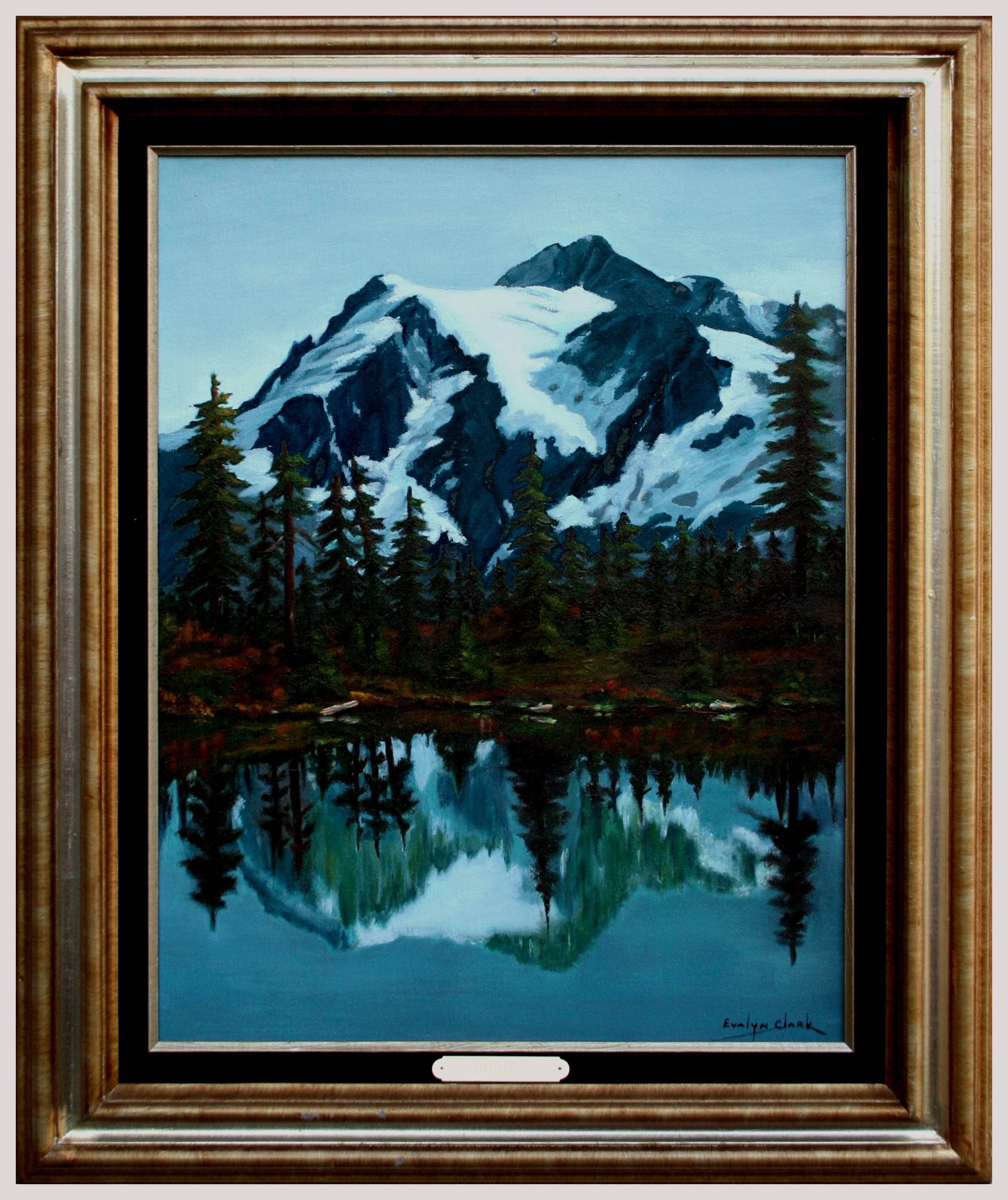 Evalyn Clark Landscape Painting - Snow Capped Mountain Reflections Landscape