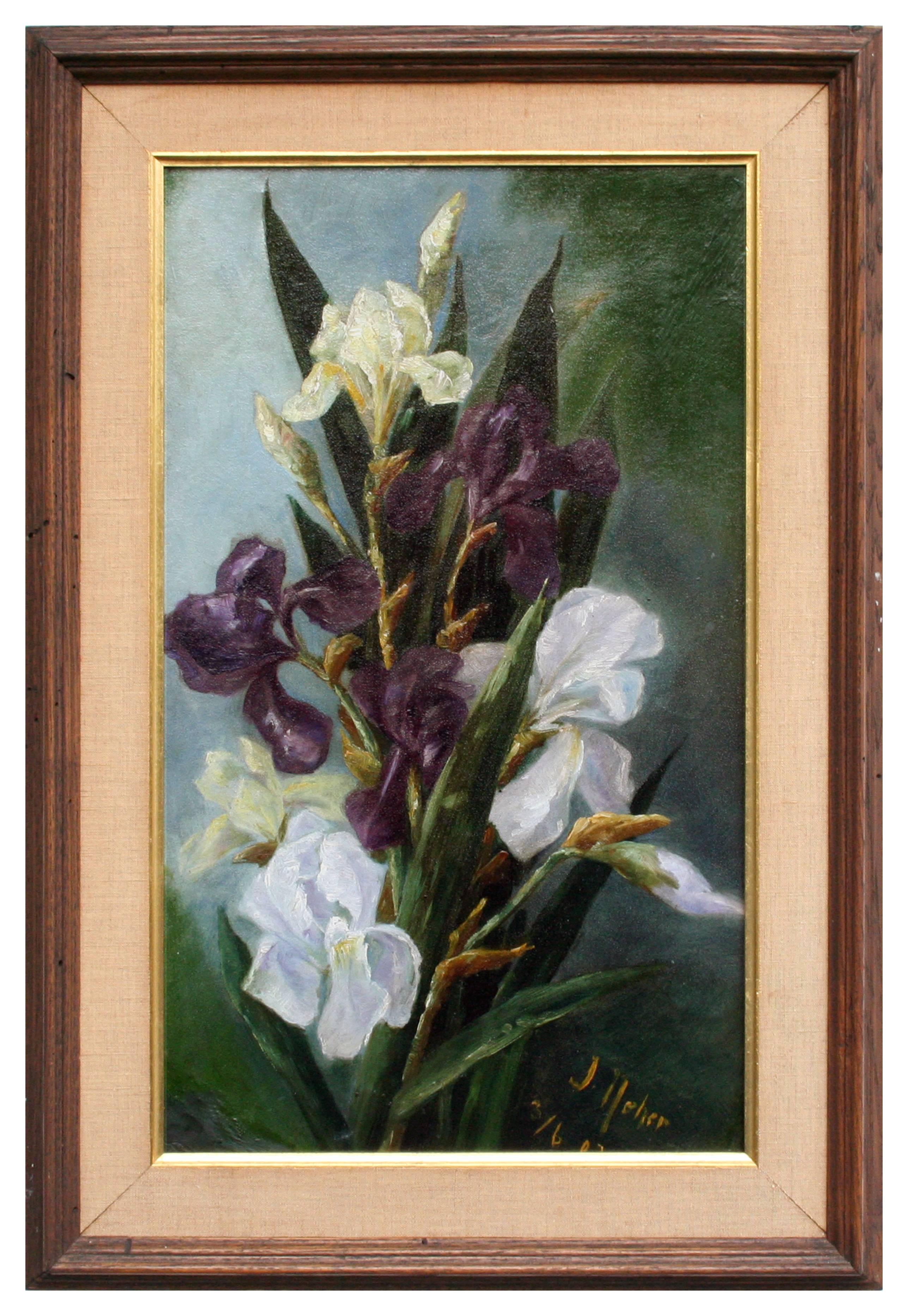 J. Neher Still-Life Painting - Turn of the Century Japanese Irises Still Life